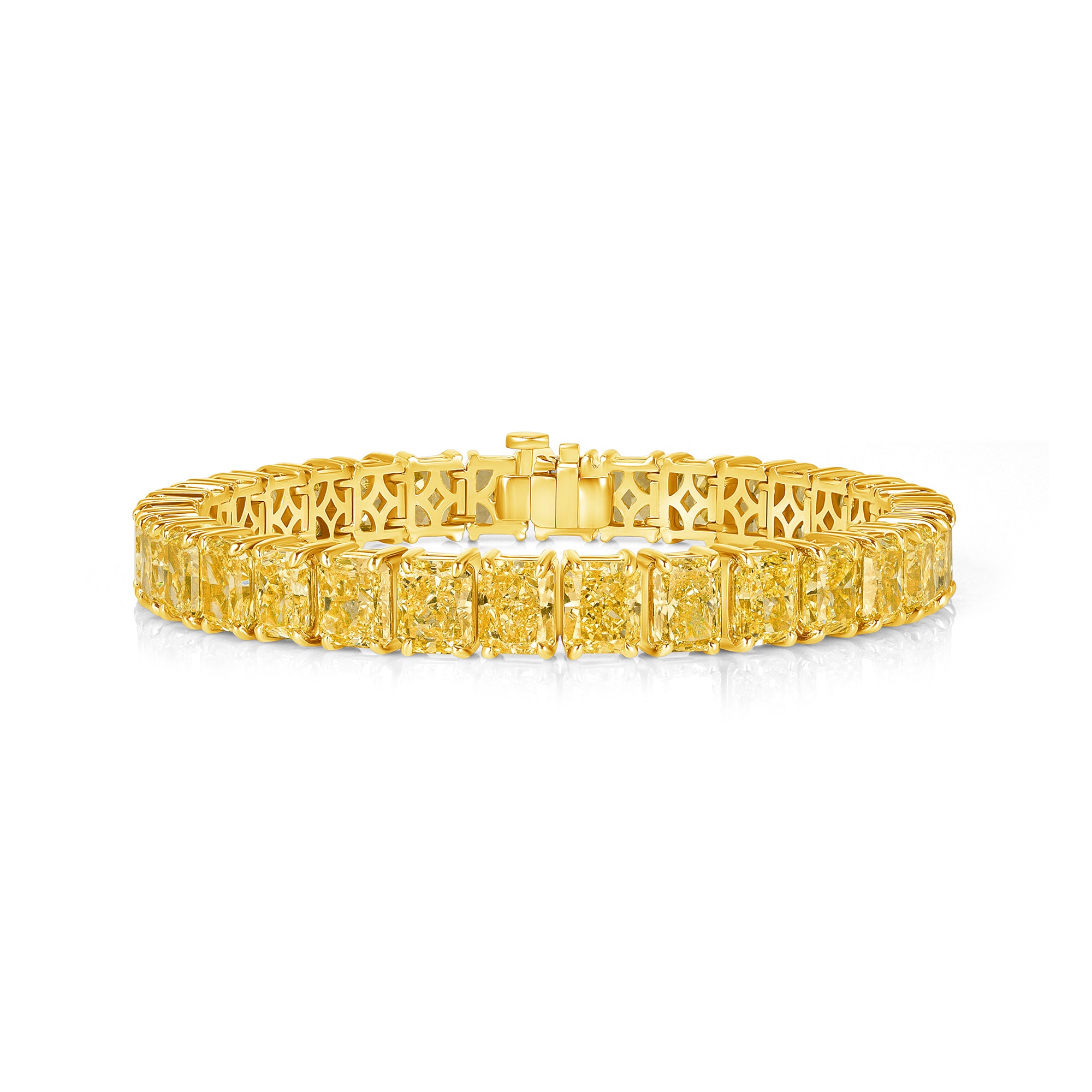 Radiant Cut Fancy Yellow Diamond Tennis Bracelet in 18 Karat Yellow Gold