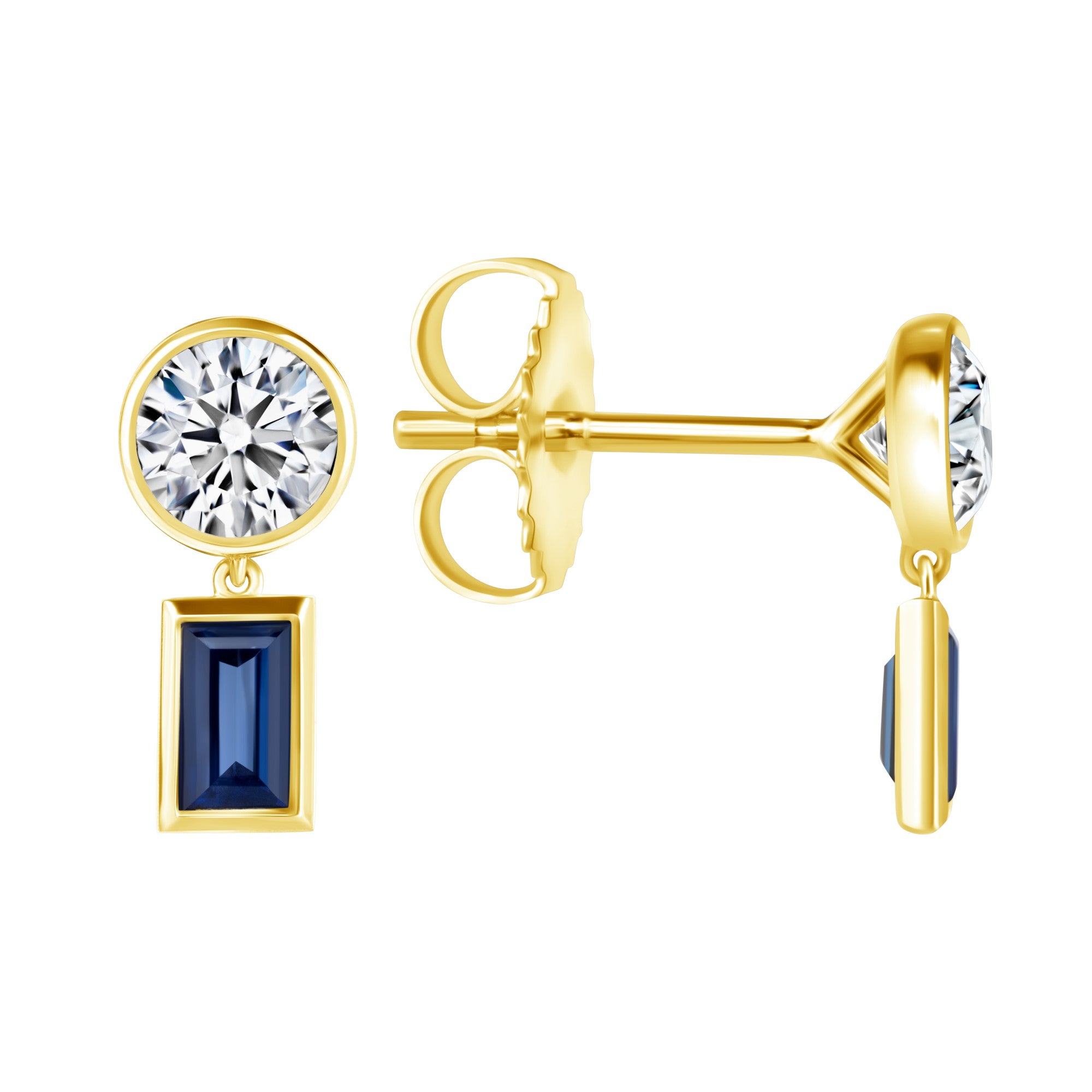Blue Sapphire and Diamond Drop Earrings in 18K Yellow Gold