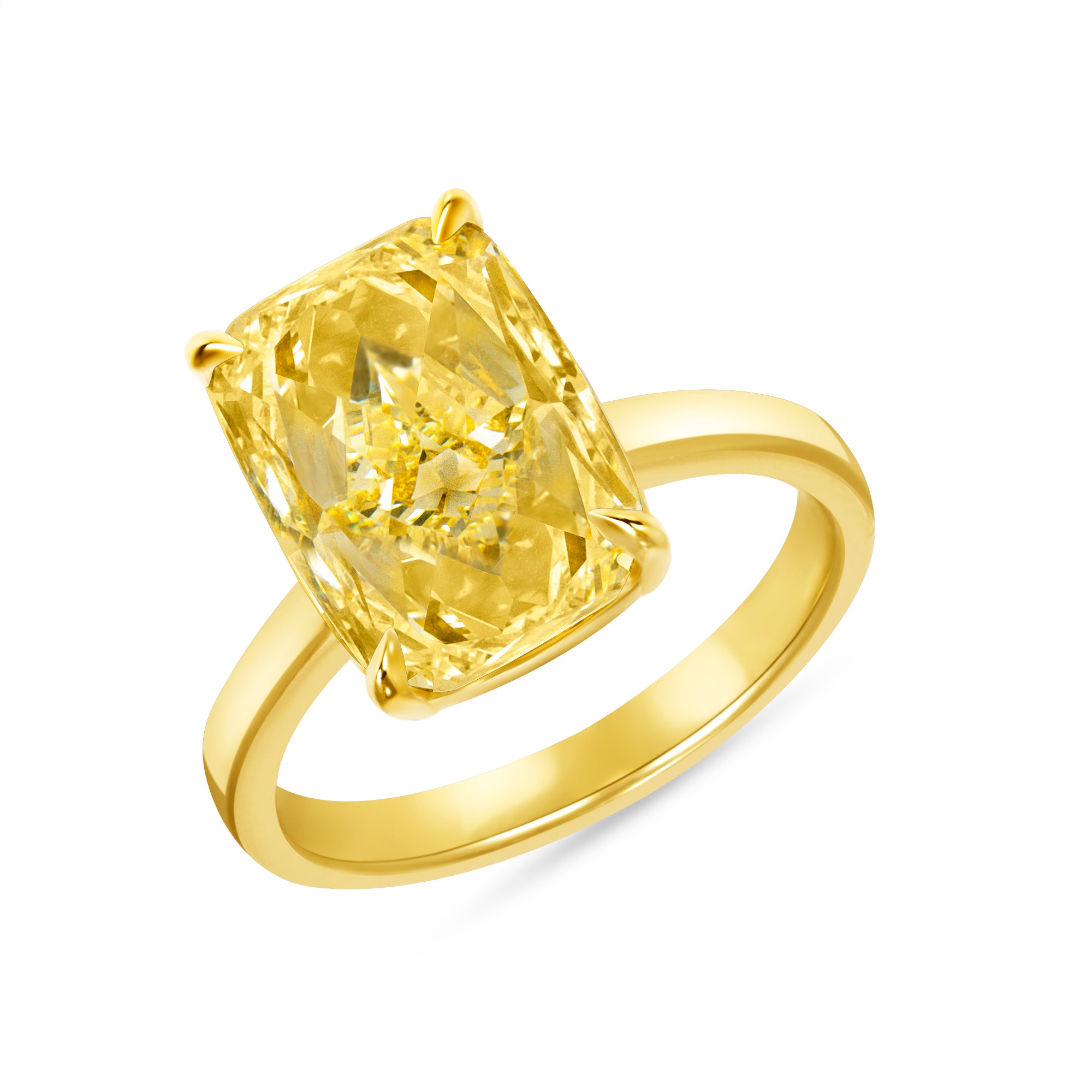 Cushion Cut Fancy Light Yellow Diamond Solitaire Ring in 18 Karat Yellow Gold