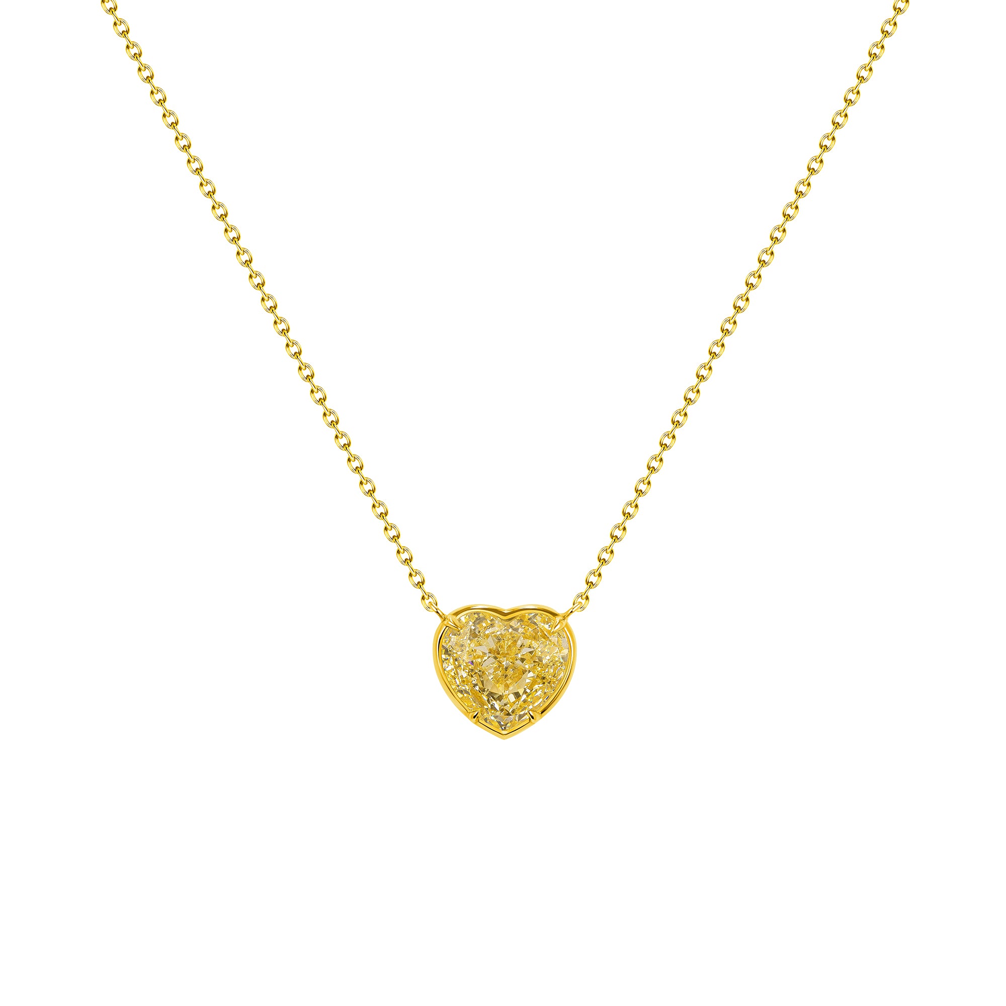 Heart Shape Yellow Diamond Necklace in 18 Karat Yellow Gold