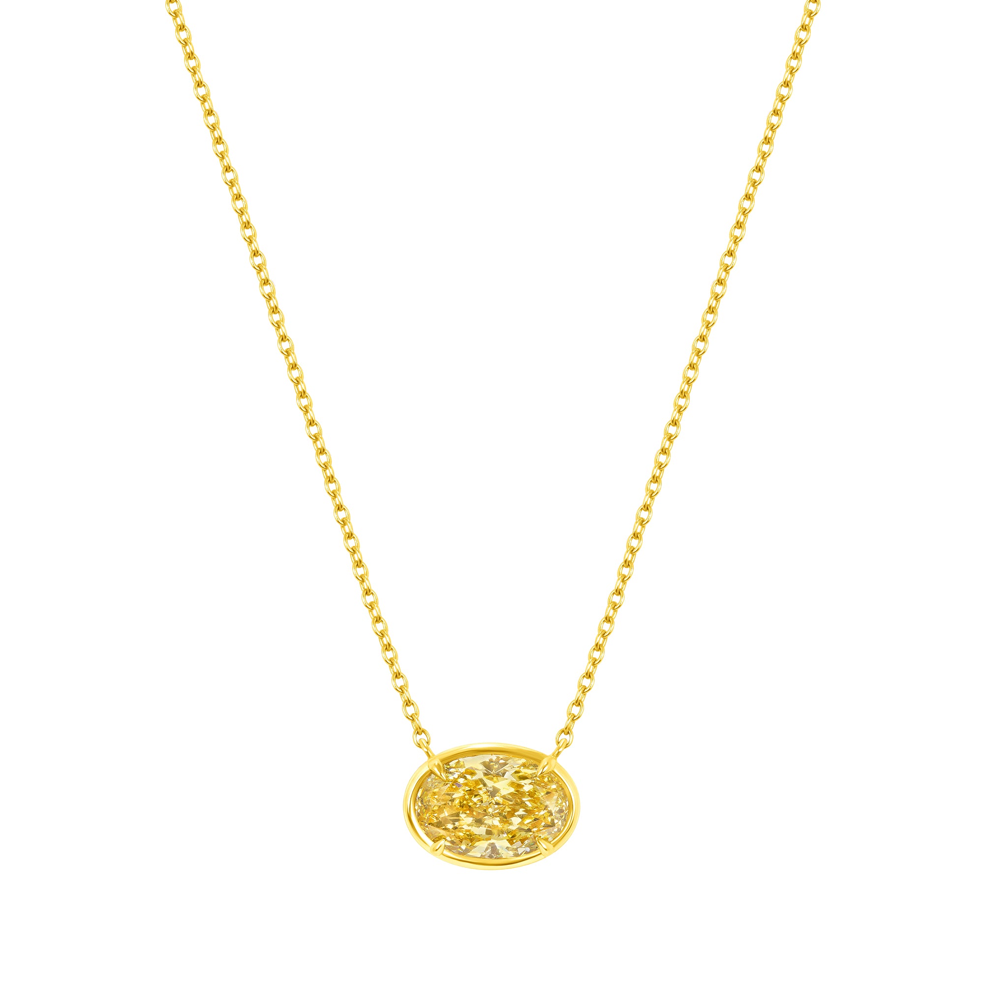 Oval Cut Fancy Light Yellow Diamond Necklace in 18 Karat Yellow Gold
