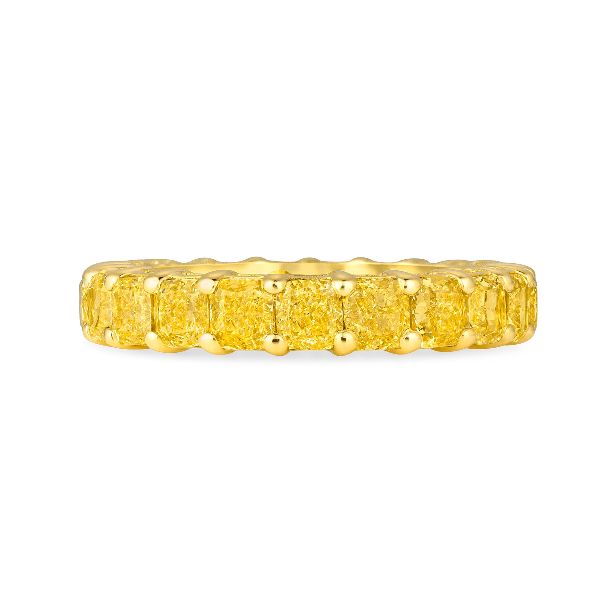 4.64 CT Cushion Cut Yellow Diamond 18K Yellow Gold Eternity Band