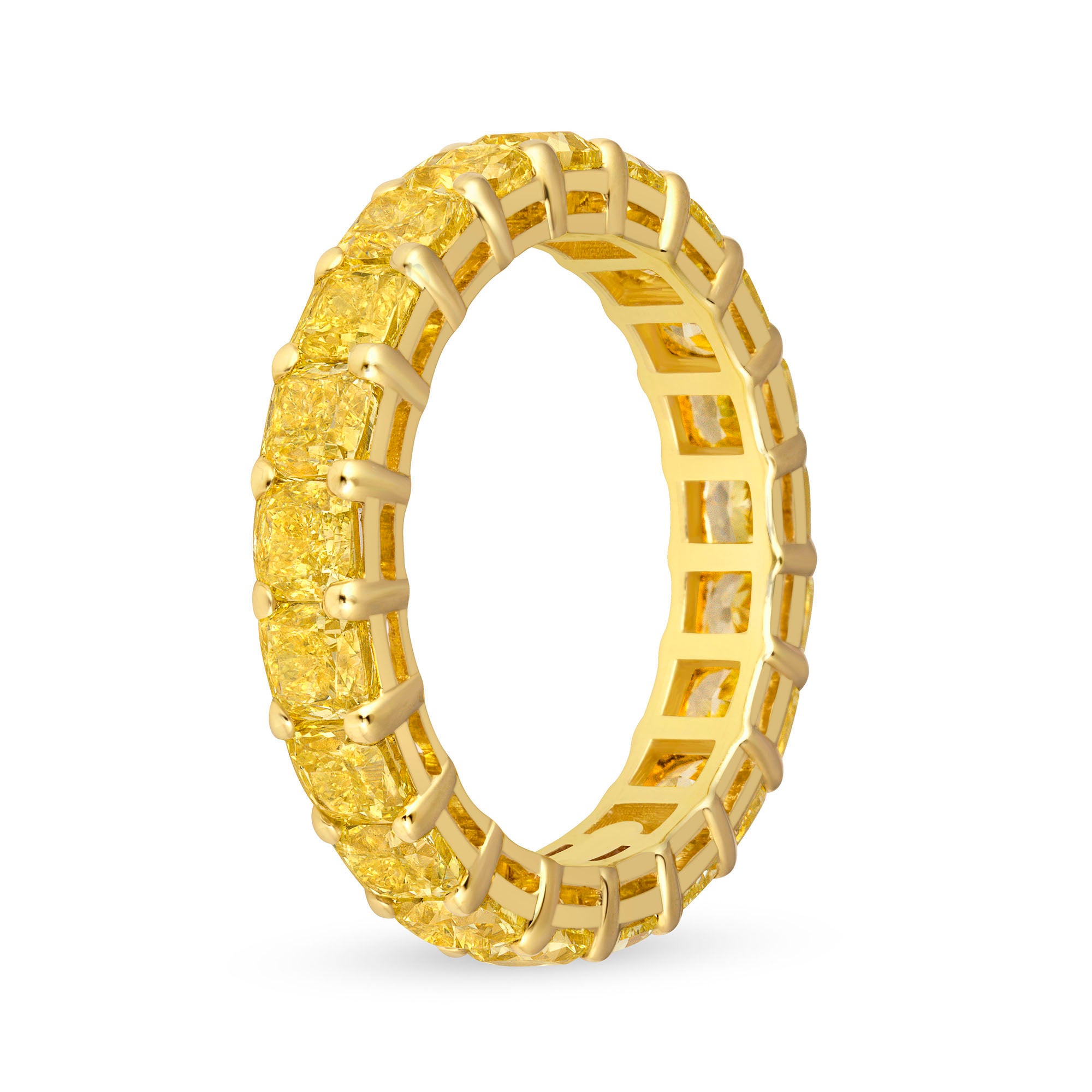 4.64 CT Cushion Cut Yellow Diamond 18K Yellow Gold Eternity Band