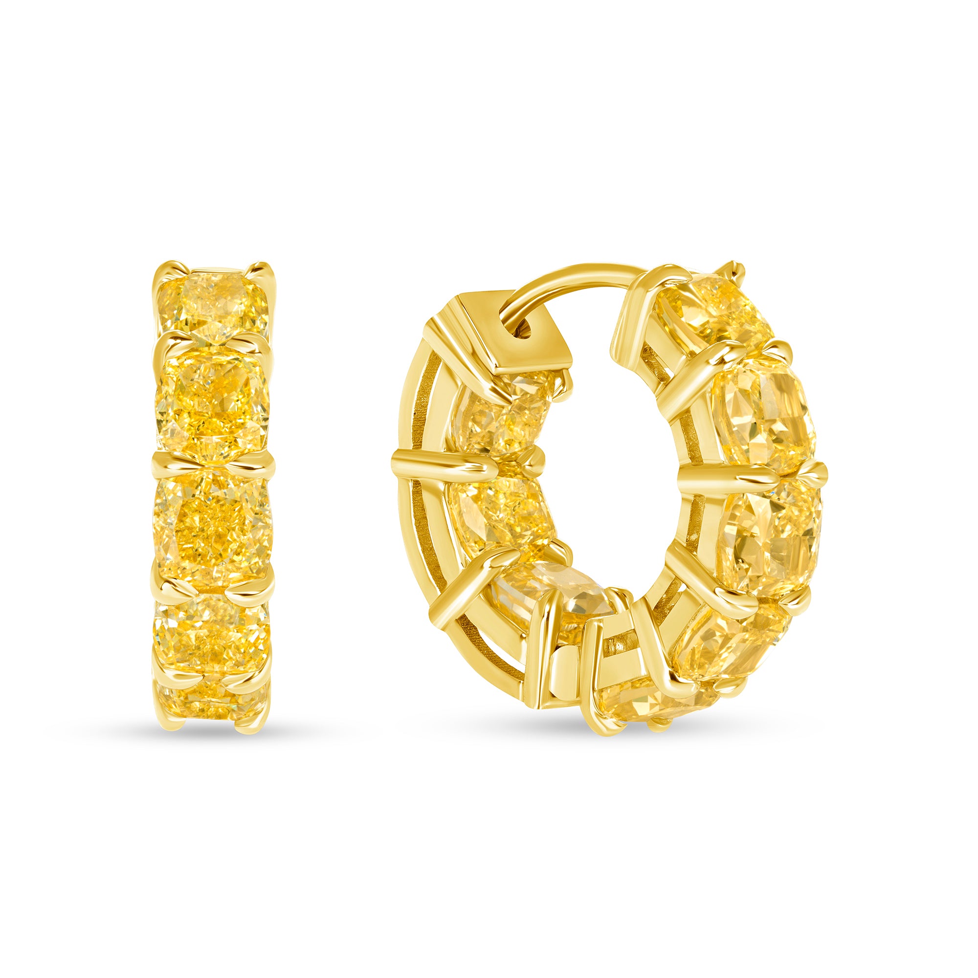 Radiant Cut Yellow Diamond Inside-Out Hoop Earrings in 18K Yellow Gold
