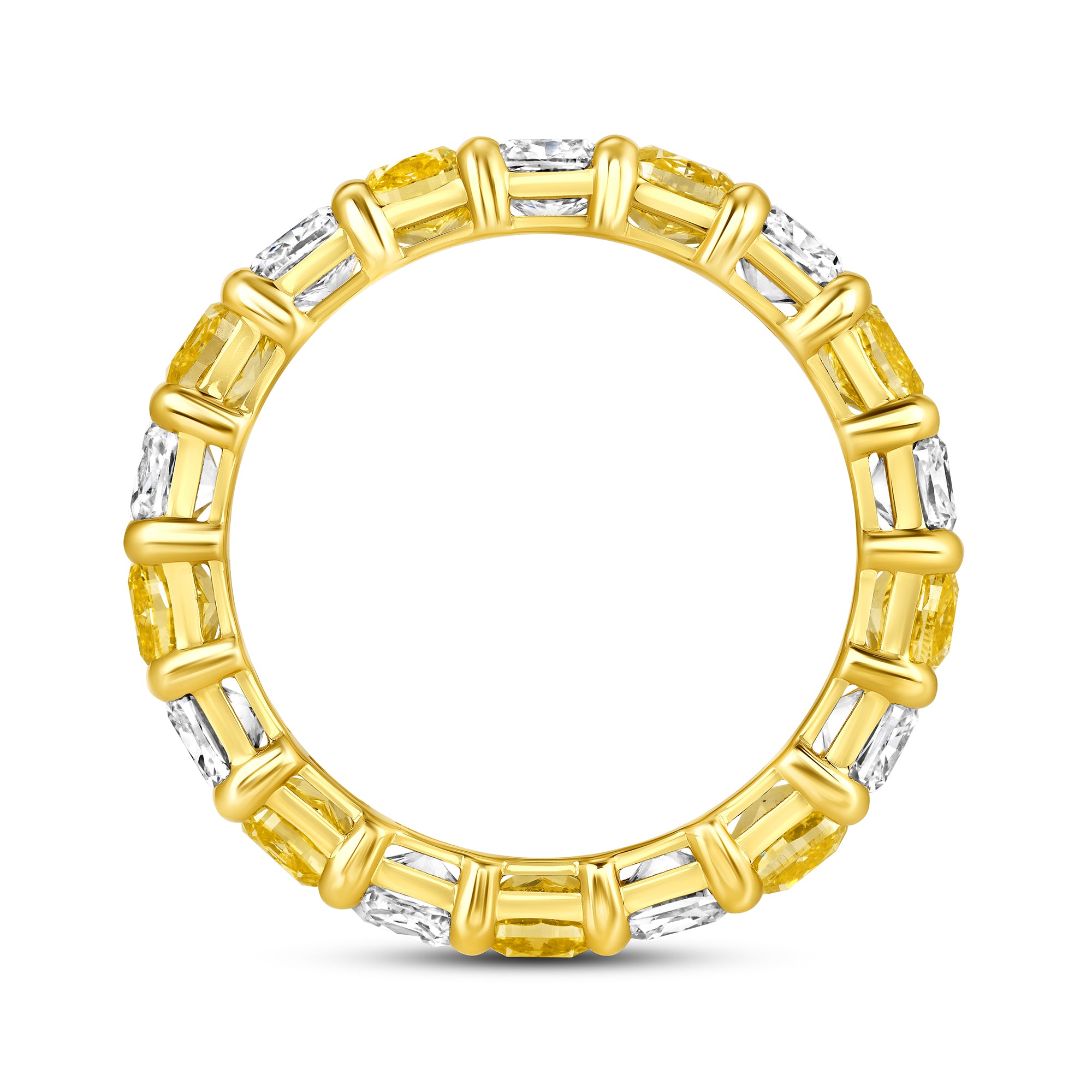 Alternating Yellow and White Cushion Cut Diamond Eternity Band in 18K Yellow Gold