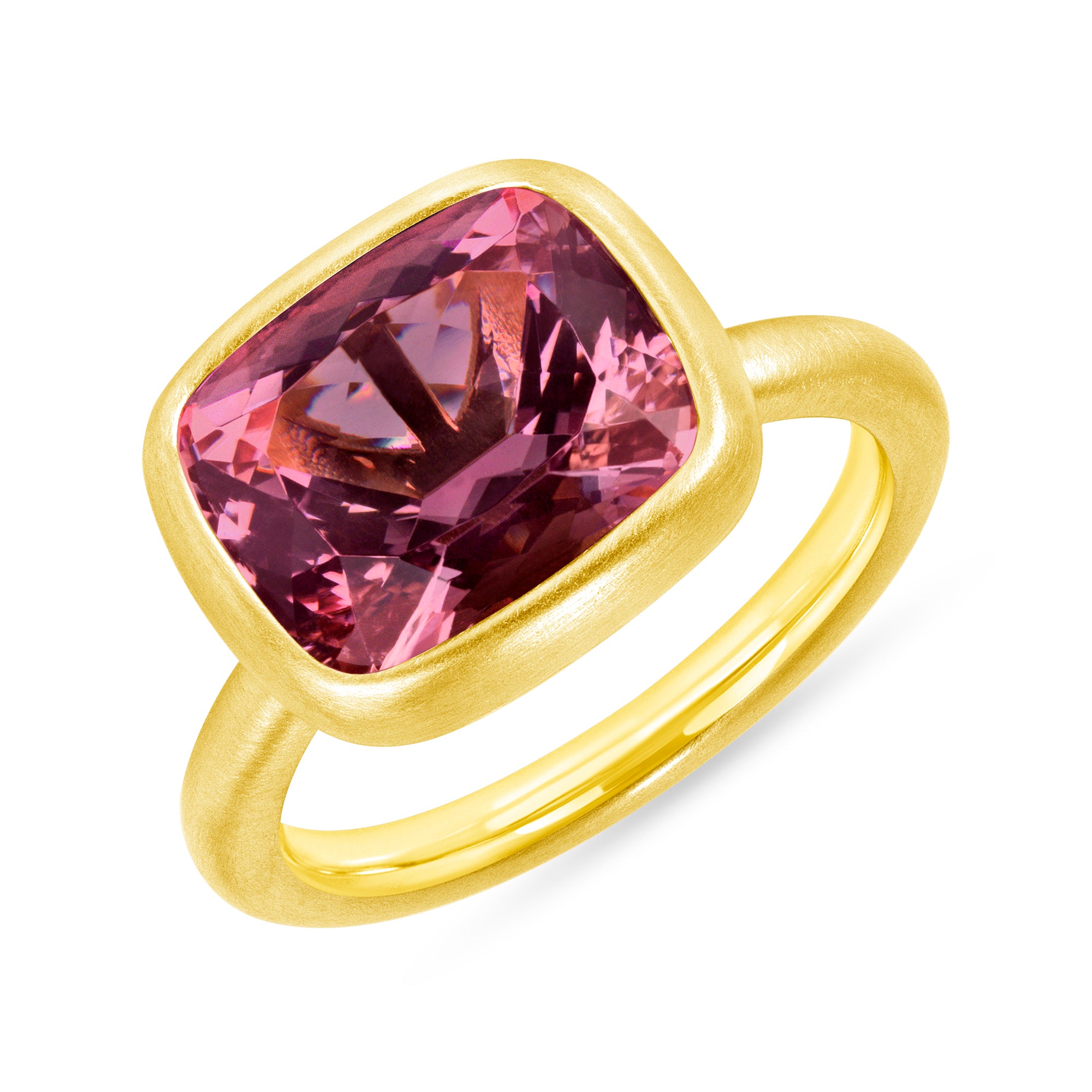 Cushion-Cut Pink Tourmaline Ring in 18K Yellow Gold