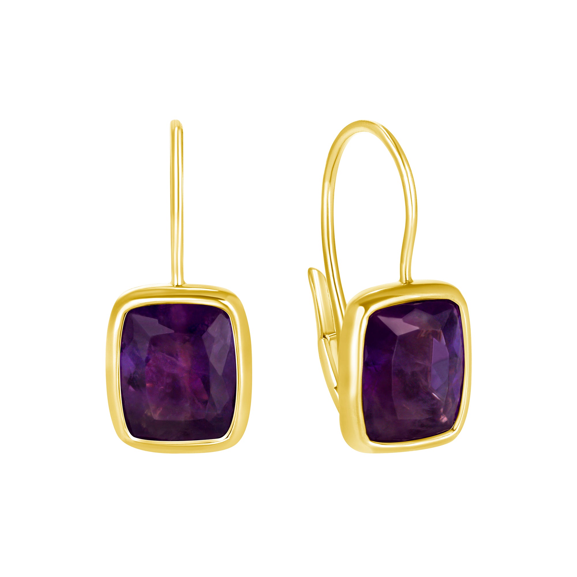 Cushion-Cut Purple Sapphire Drop Earrings in 18K Yellow Gold
