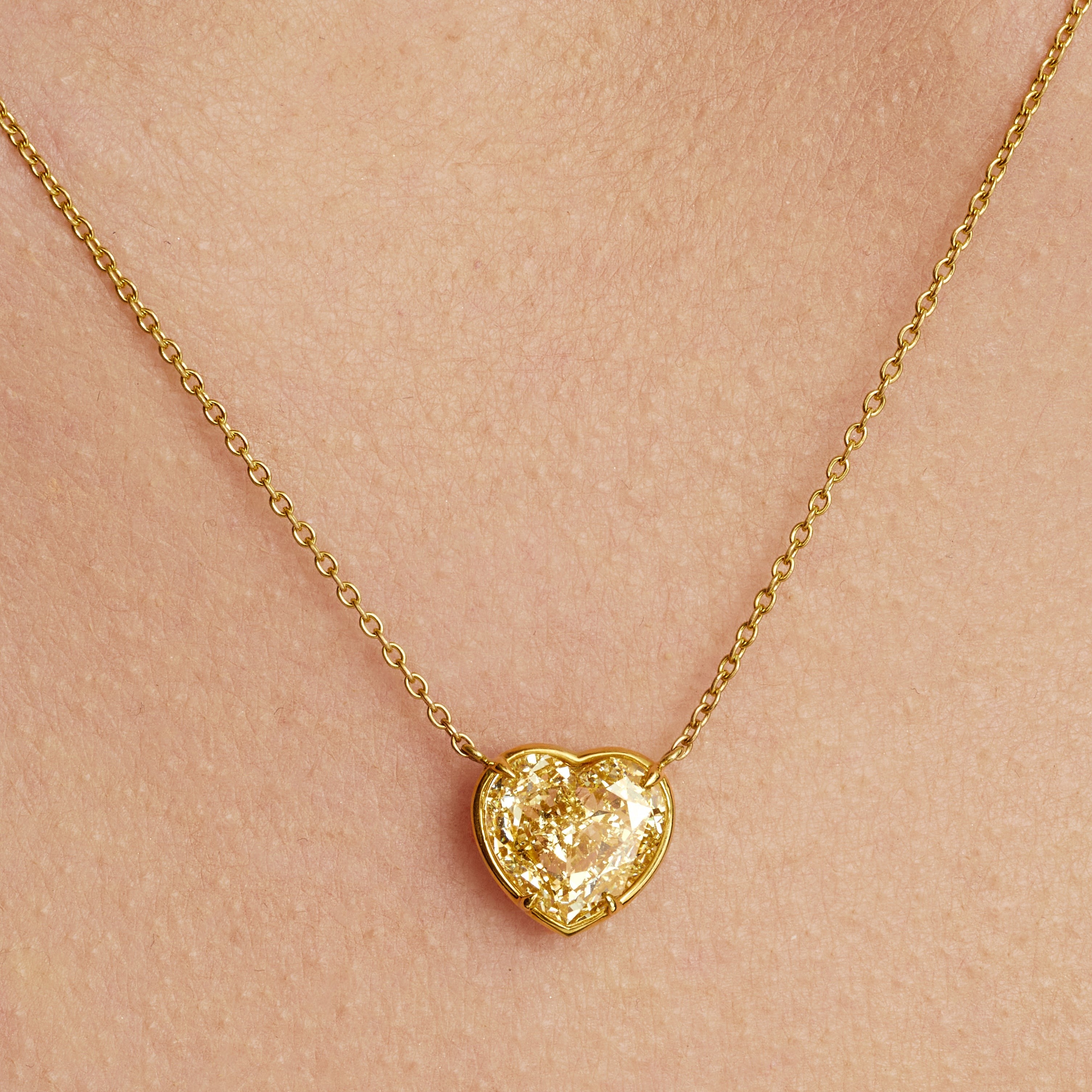 Heart Shape Yellow Diamond Necklace in 18 Karat Yellow Gold