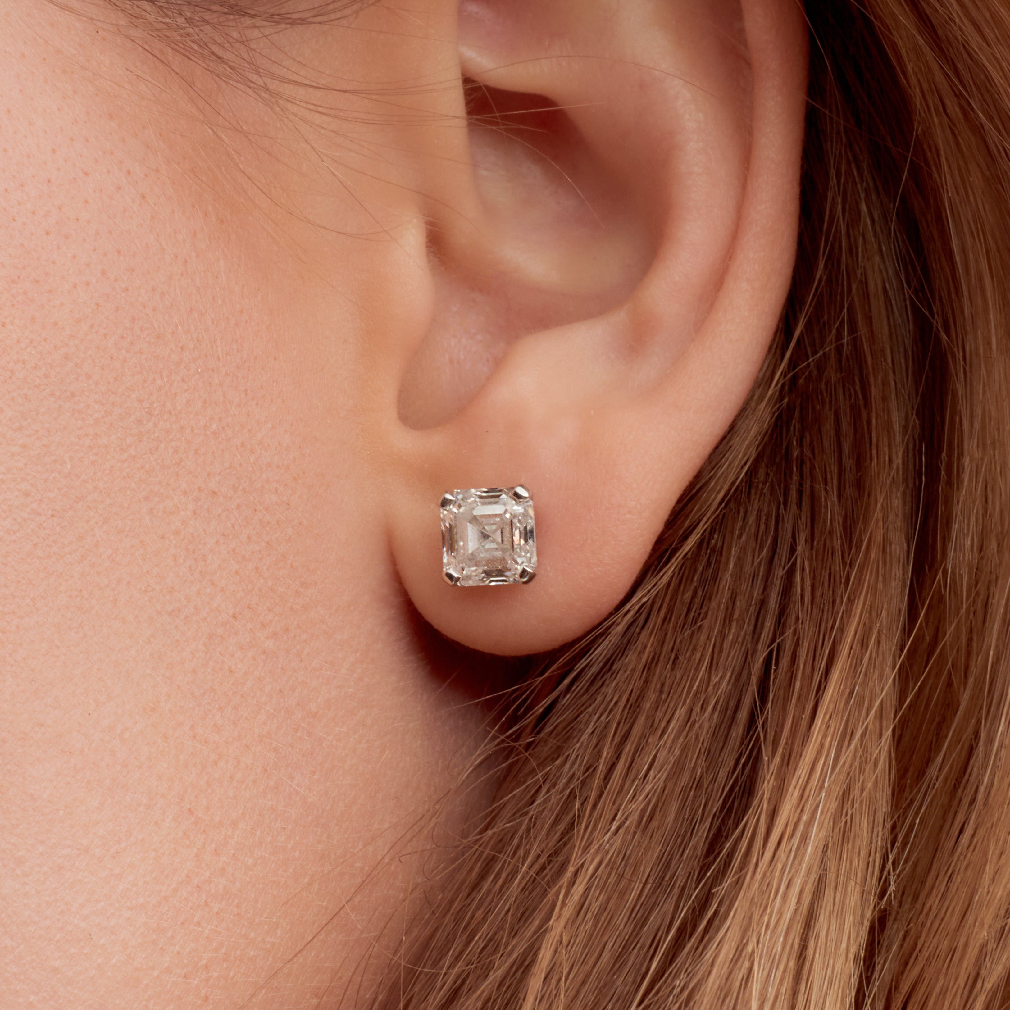 4 CT Asscher Cut Diamond Stud Earrings in Platinum