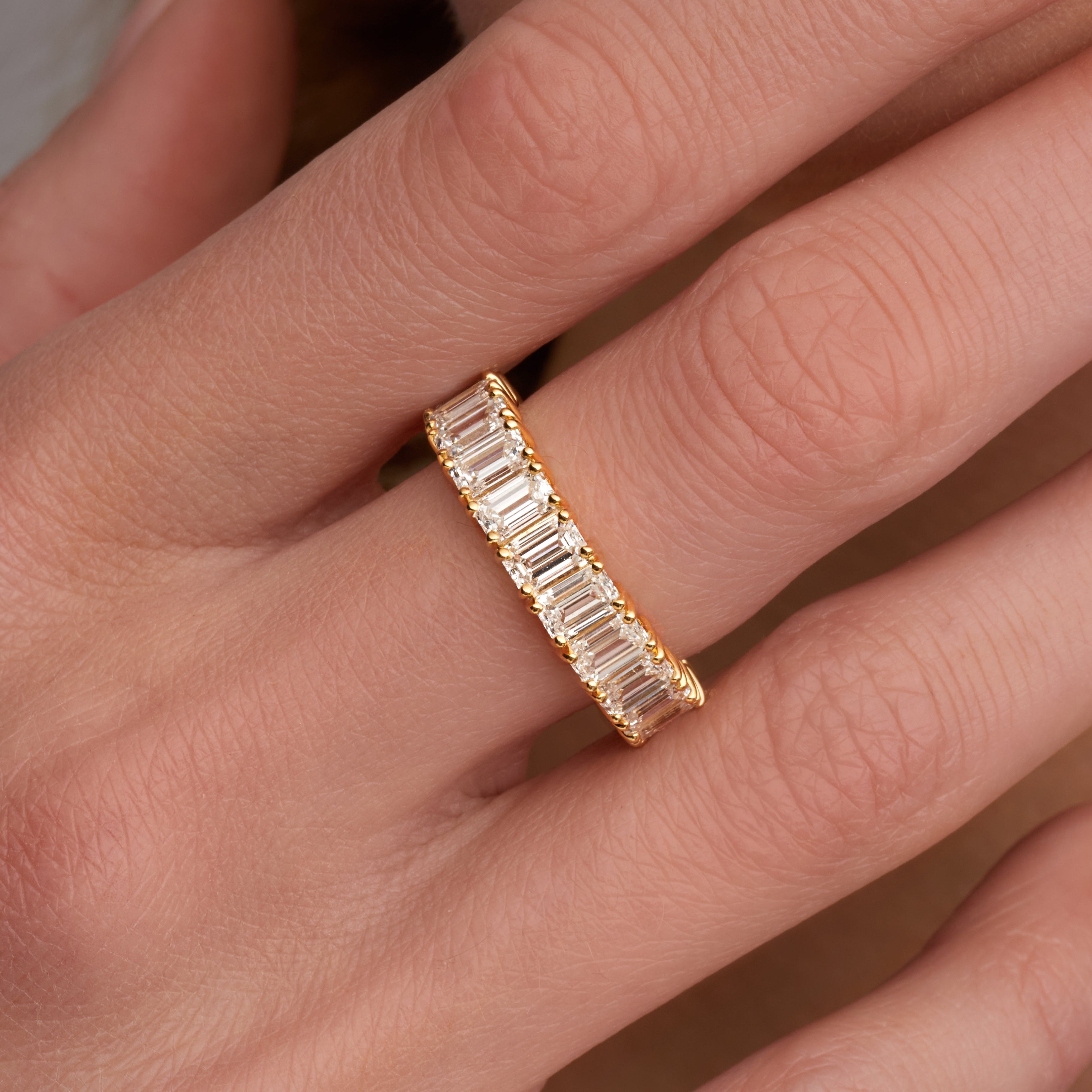 Emerald Cut Diamond Yellow Gold Half Eternity Band