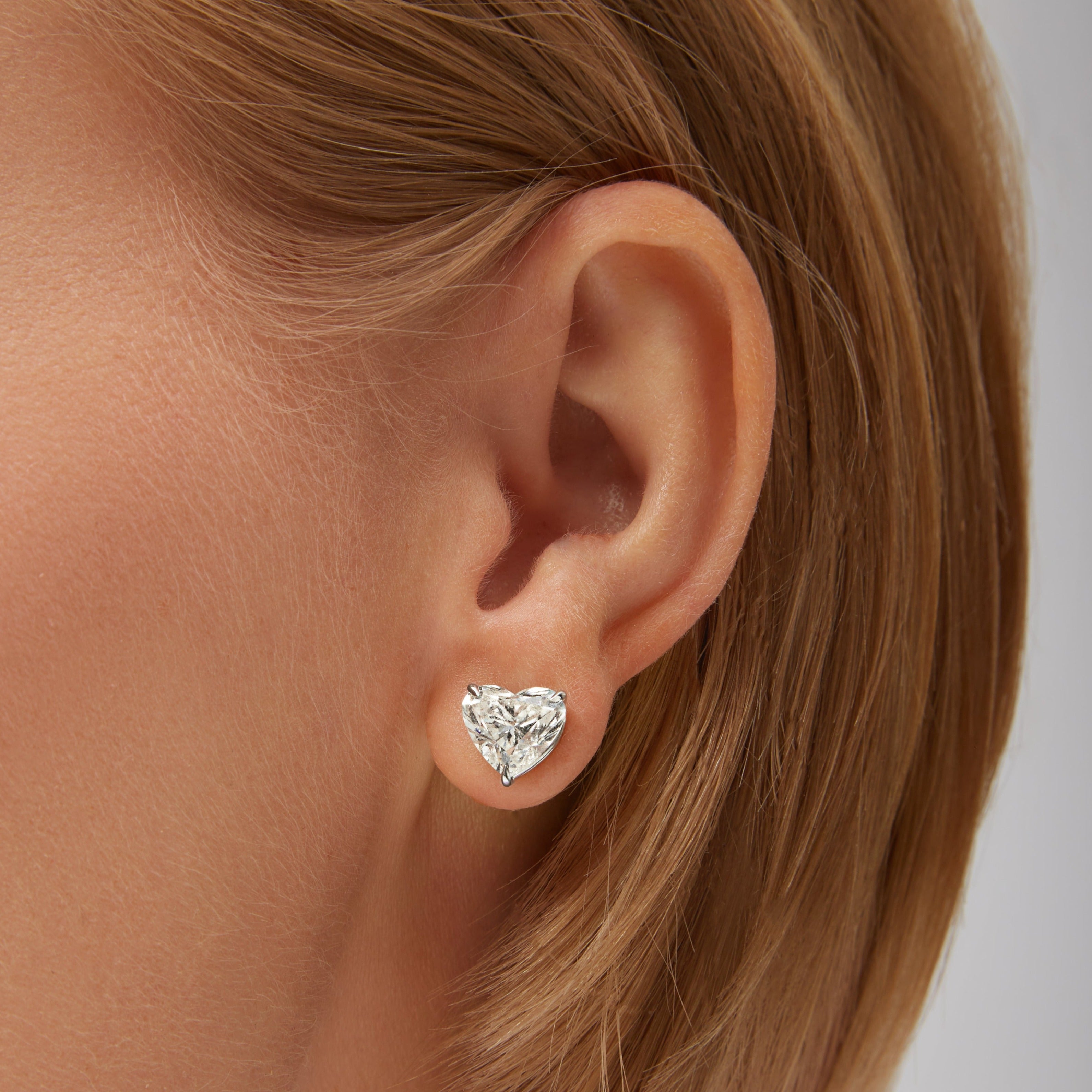 Heart Shape Diamond Stud Earrings In White Gold, GIA Certified