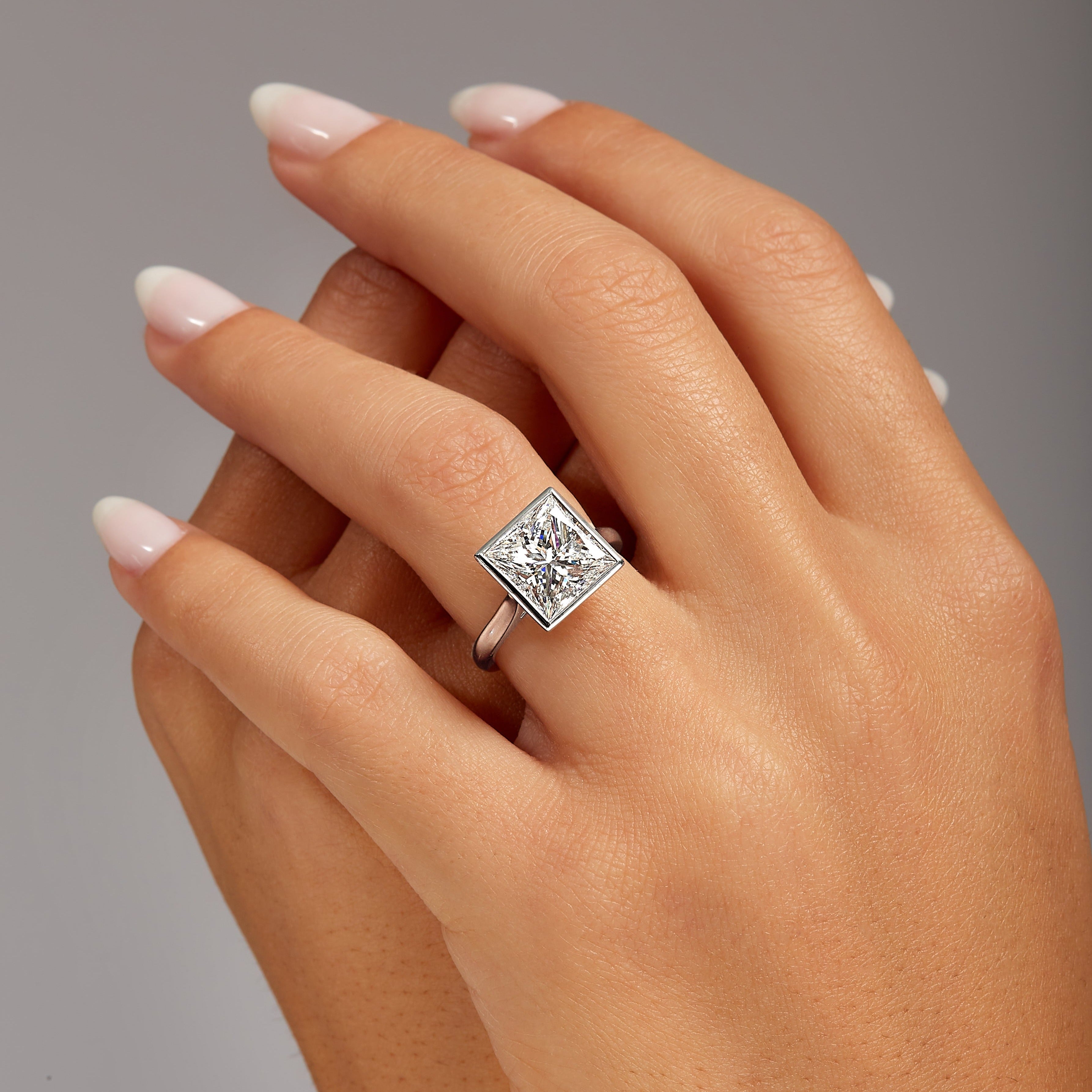 4.78ct Princess Cut Diamond Bezel Set Ring in Platinum Band, GIA Certified