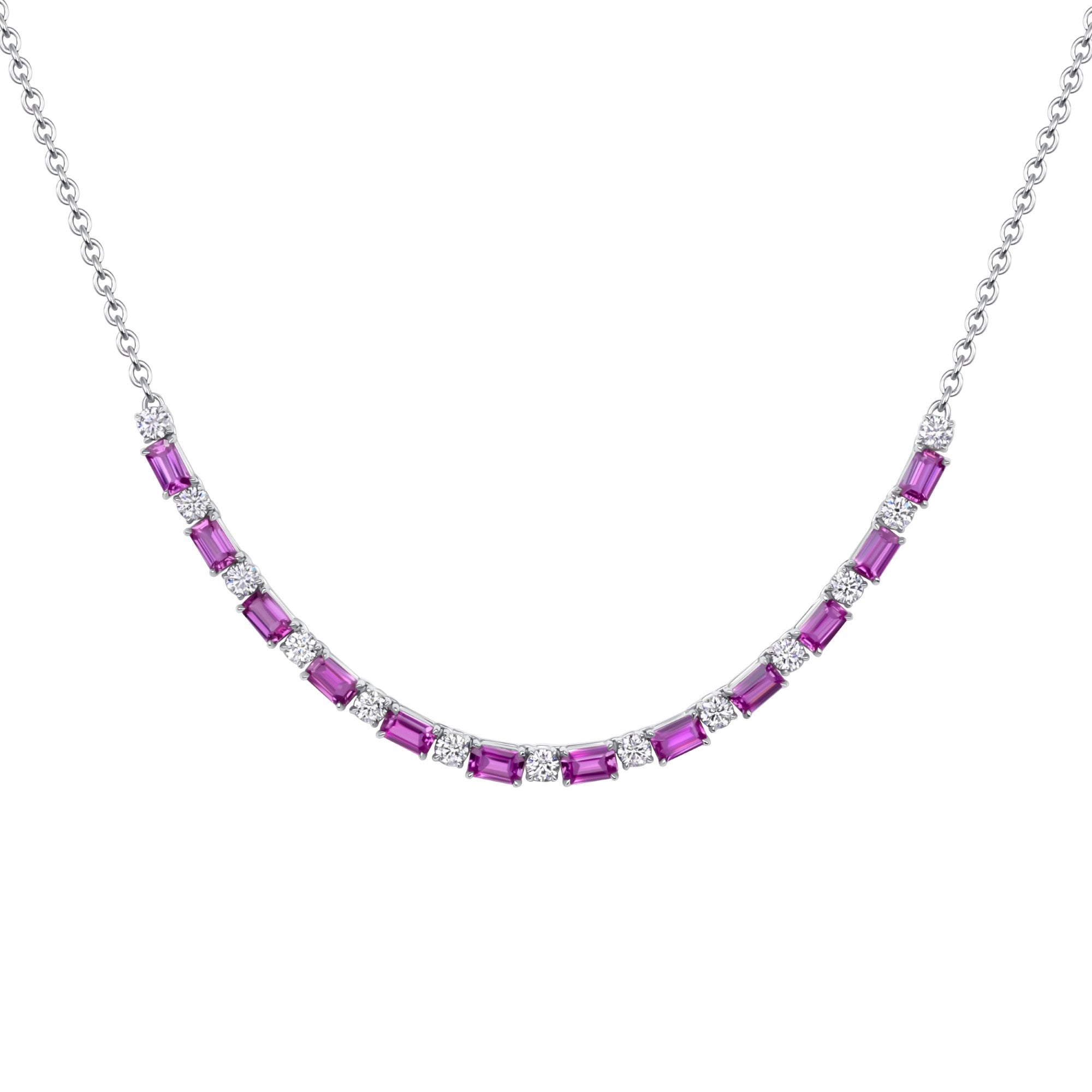 Pink Sapphire and Diamond Necklace in 18K White Gold