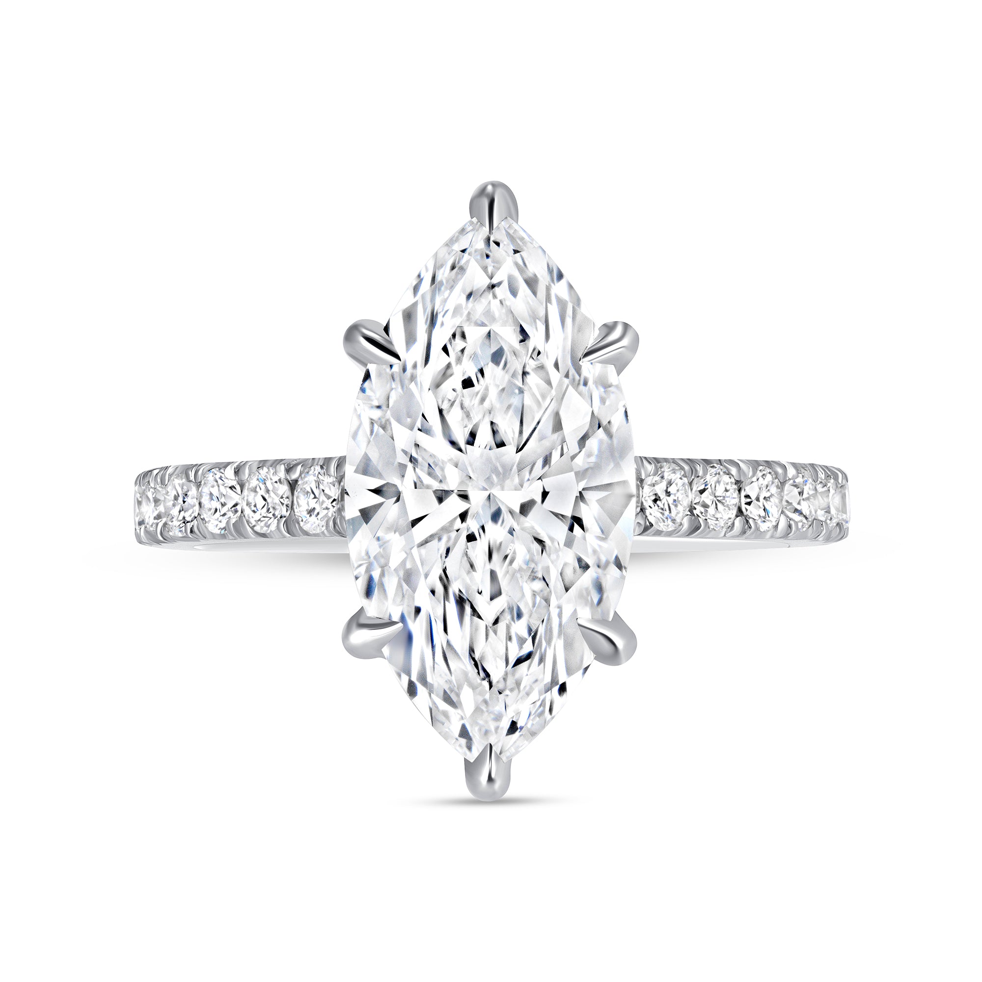 Marquise Diamond Engagement Ring with Pavé Band in Platinum