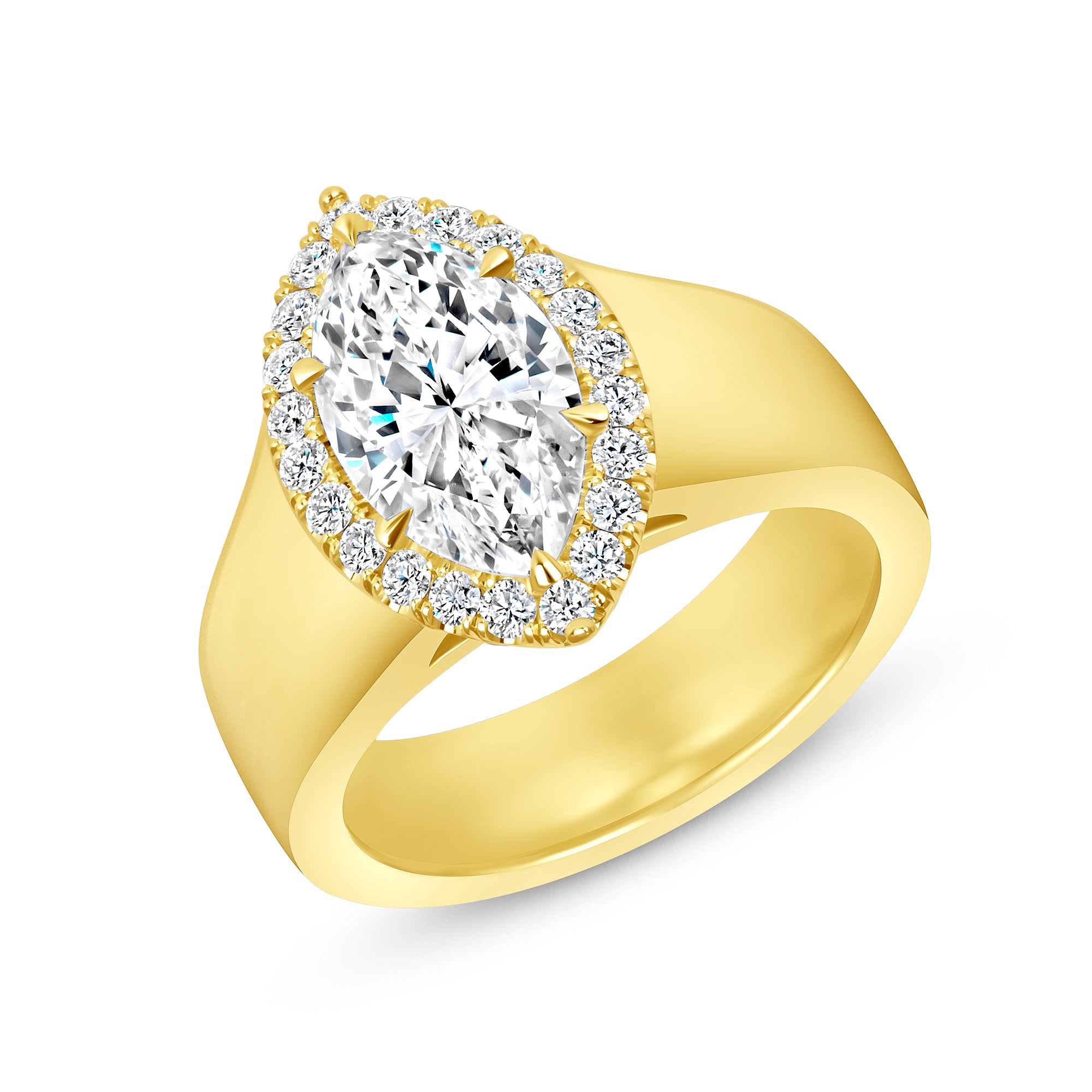 Marquise Cut Diamond Halo Ring in 18K Yellow Gold