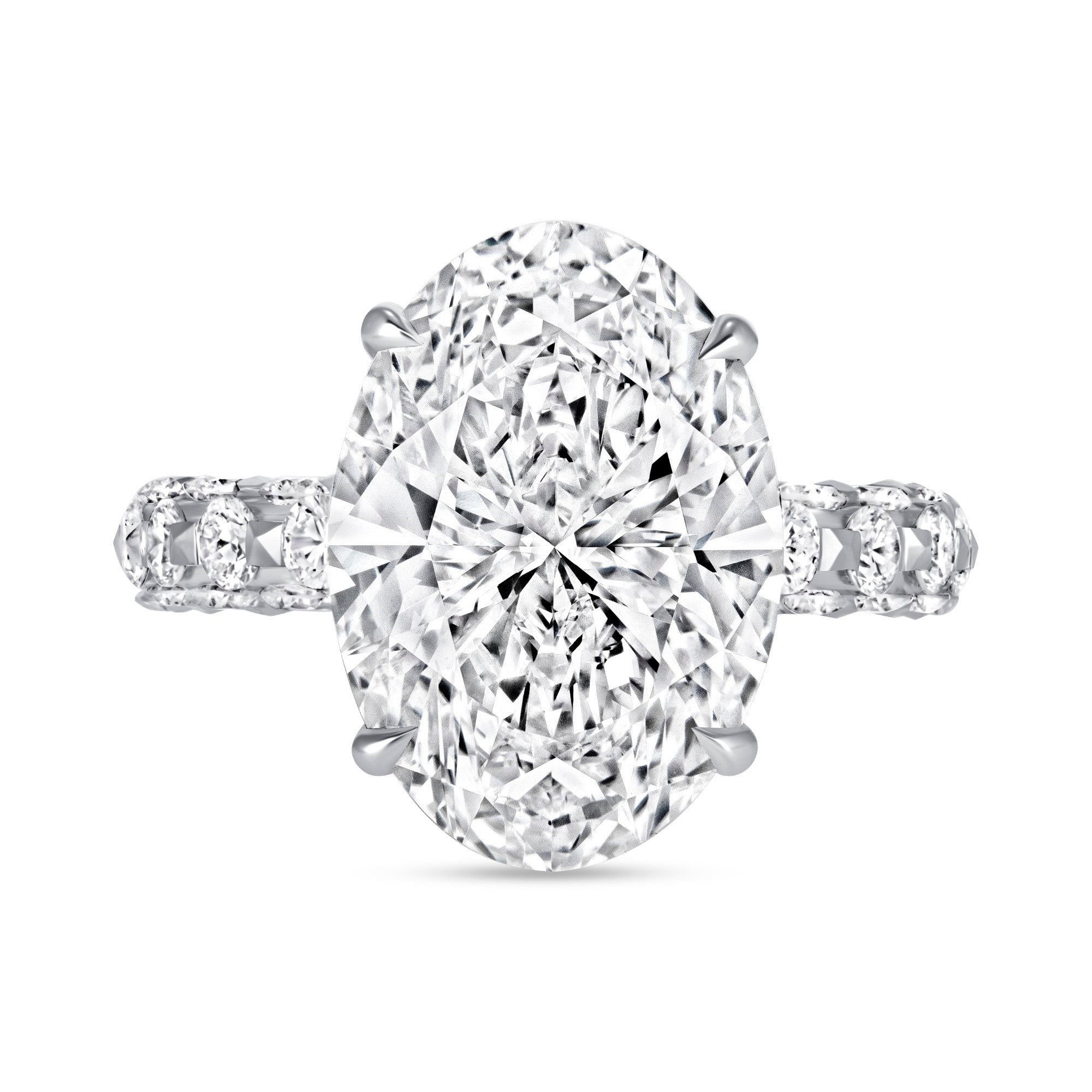Oval-Cut Diamond Engagement Ring with Inside-Out Diamond Band in Platinum