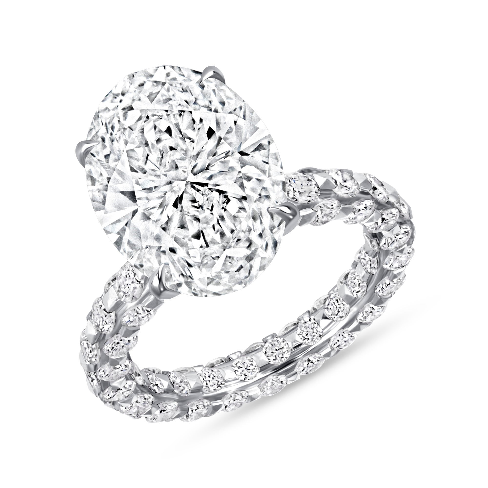 Oval-Cut Diamond Engagement Ring with Inside-Out Diamond Band in Platinum