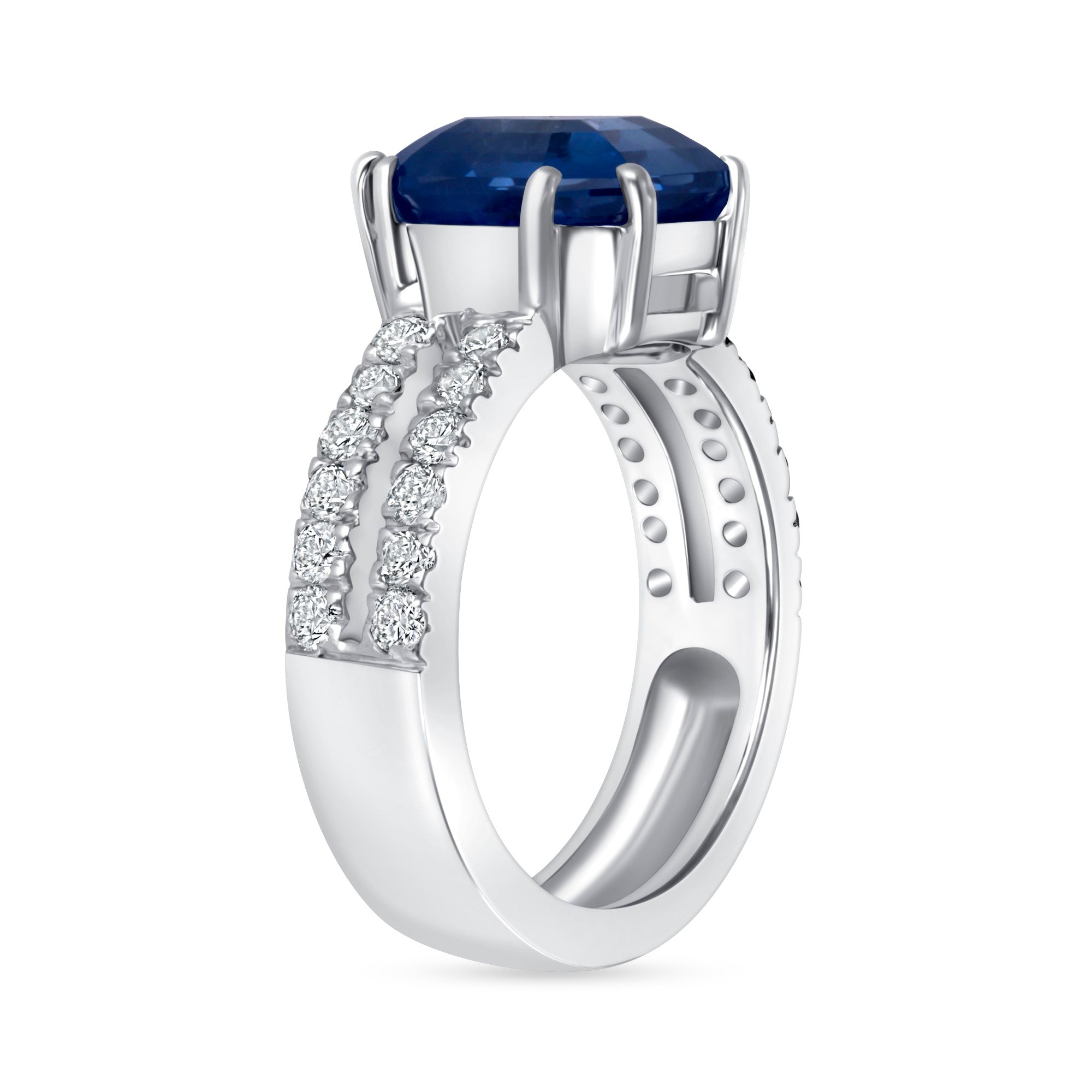 Asscher Cut Blue Sapphire and Diamond Ring in Platinum