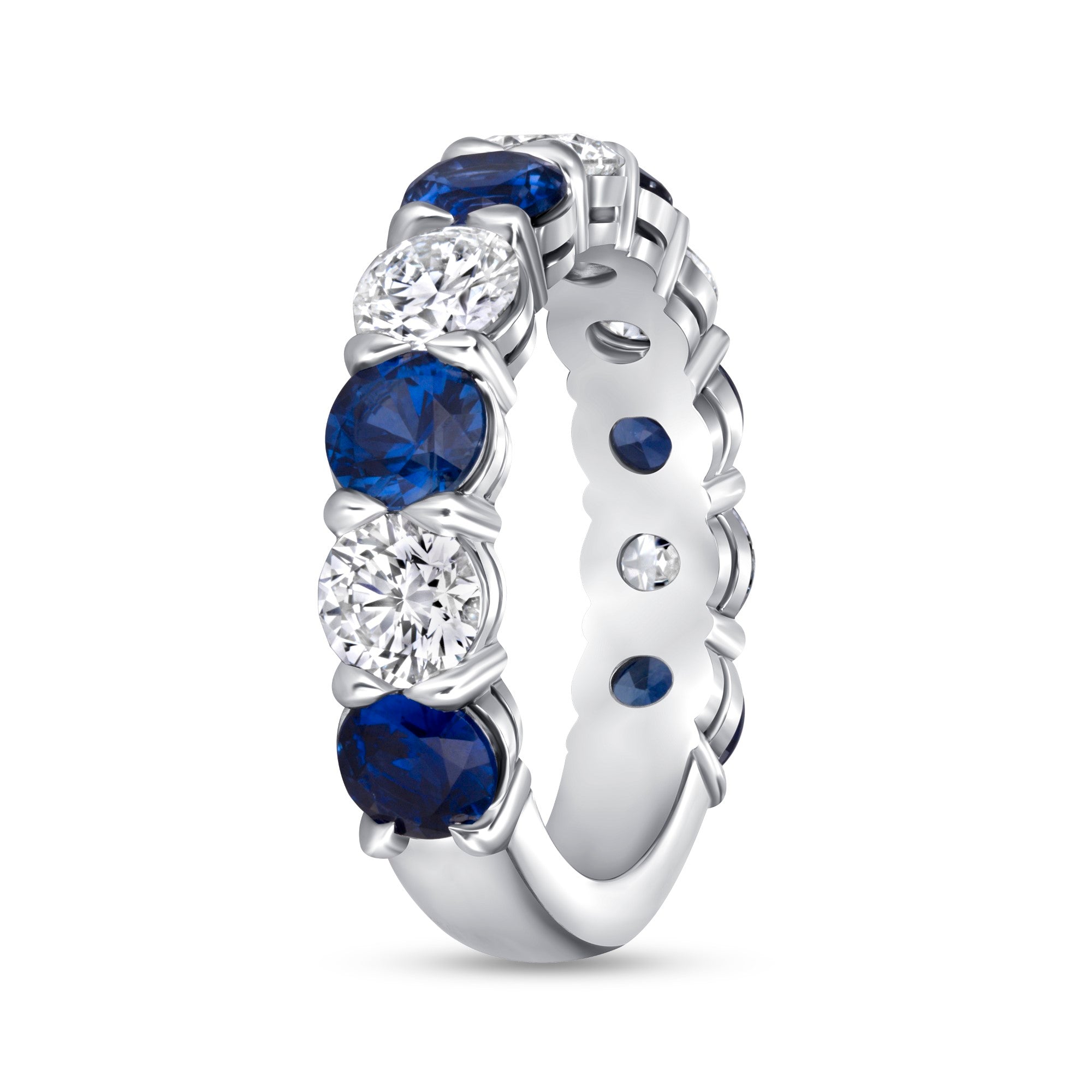 Blue Sapphire and Diamond Half Eternity Band in 18K White Gold