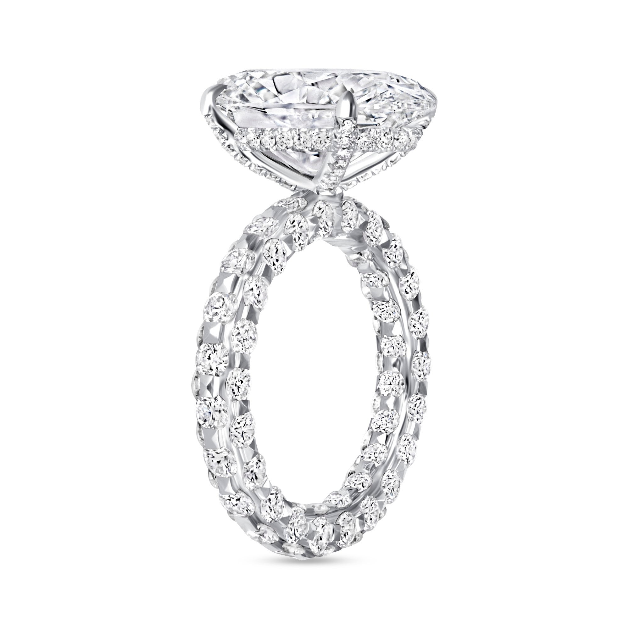 Oval-Cut Diamond Engagement Ring with Inside-Out Diamond Band in Platinum