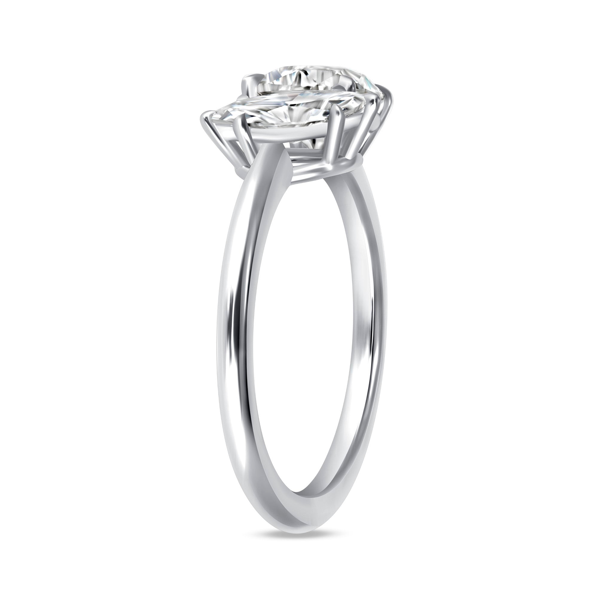 Round and Marquise Cut Diamond Toi et Moi Ring in Platinum