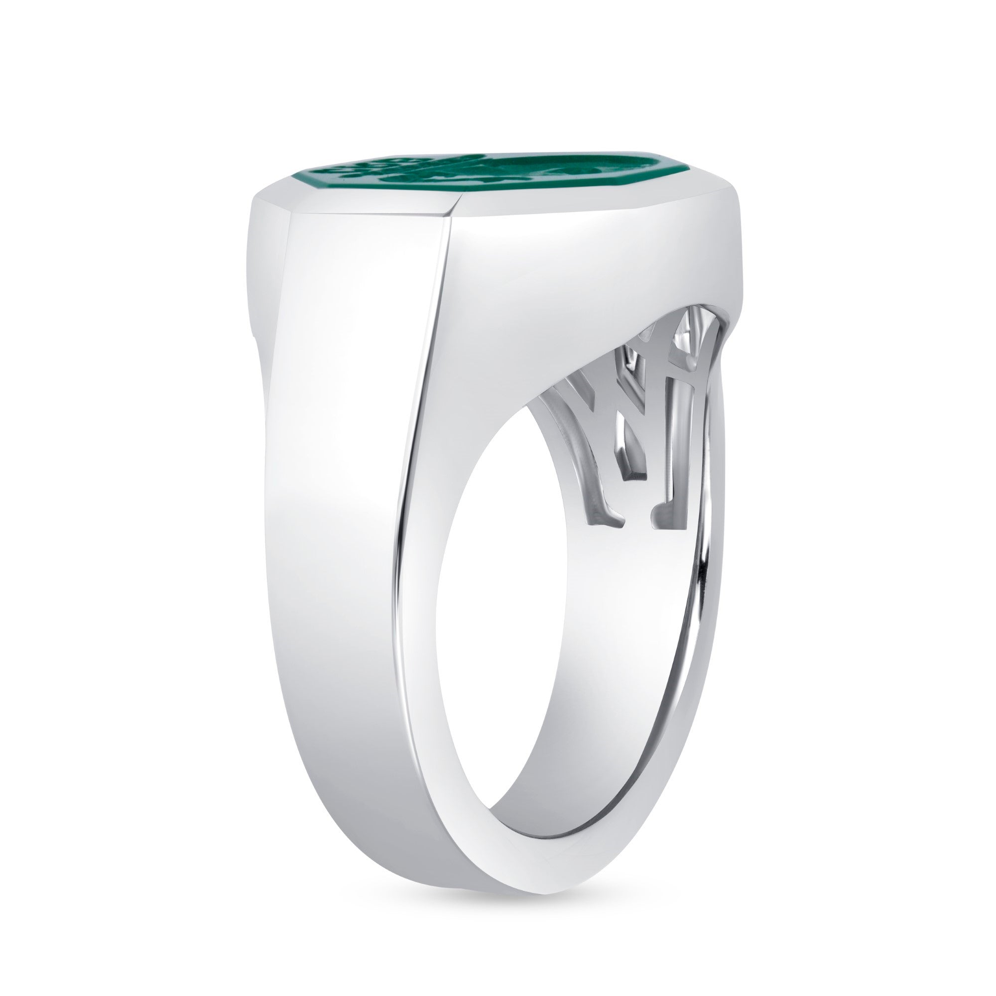 Green Onyx Octagonal Signet Ring in 18K White Gold