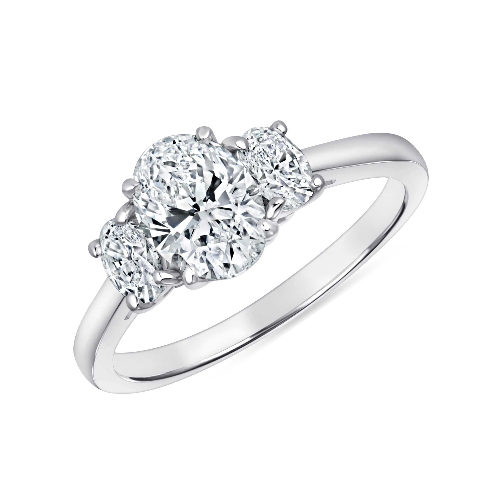 Oval Cut Diamond Three Stone Engagement Ring in Platinum