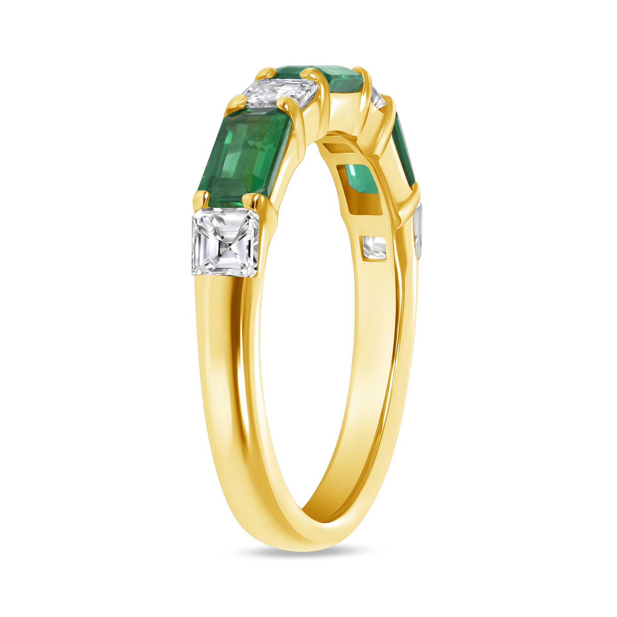 Emerald-Cut Emerald and Diamond Eternity Band in 18K Yellow Gold