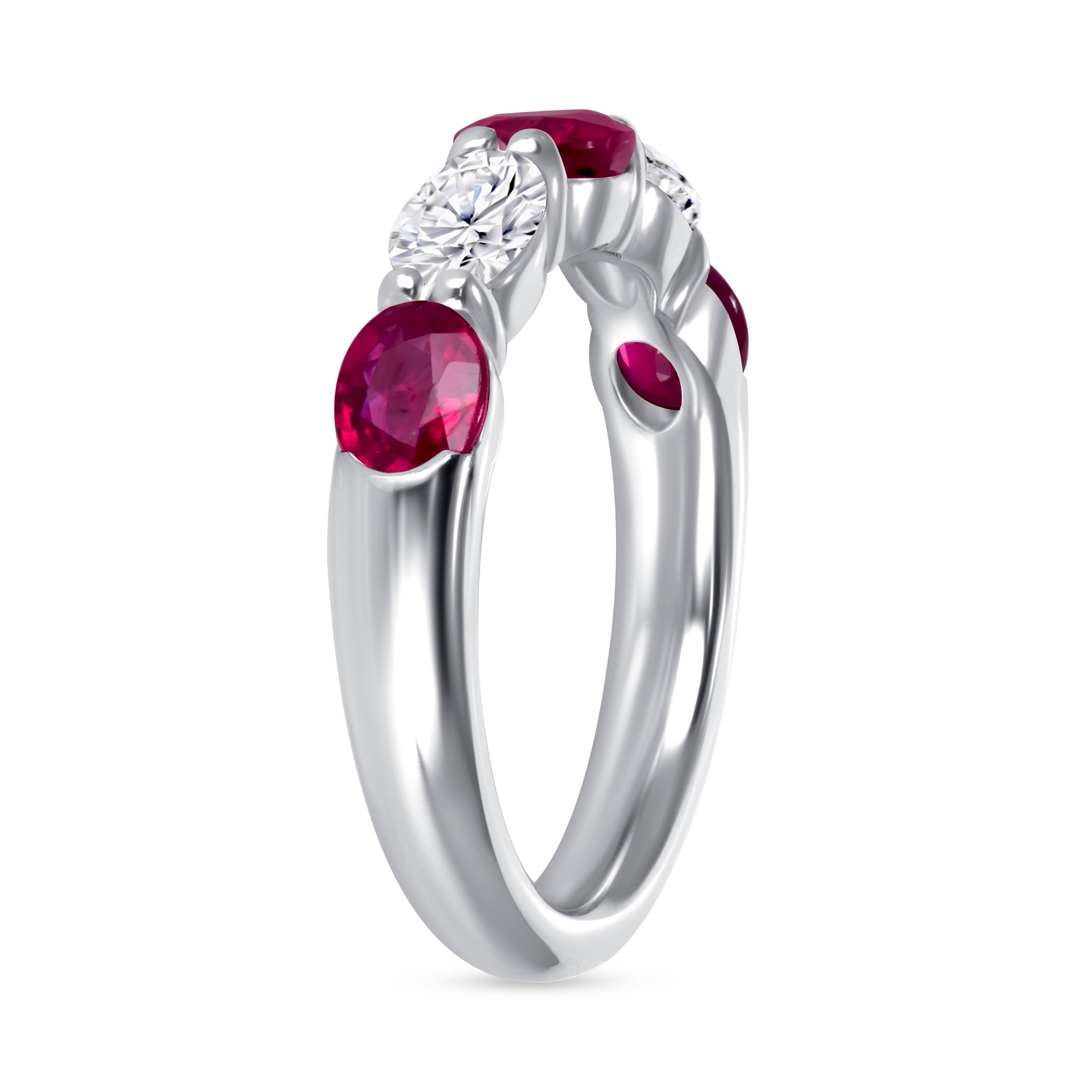 Oval Ruby and Diamond Band in 18K White Gold