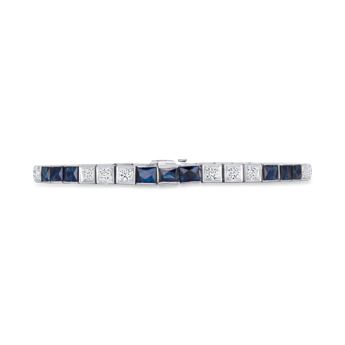 Blue Sapphire and Diamond Tennis Bracelet in 18K White Gold