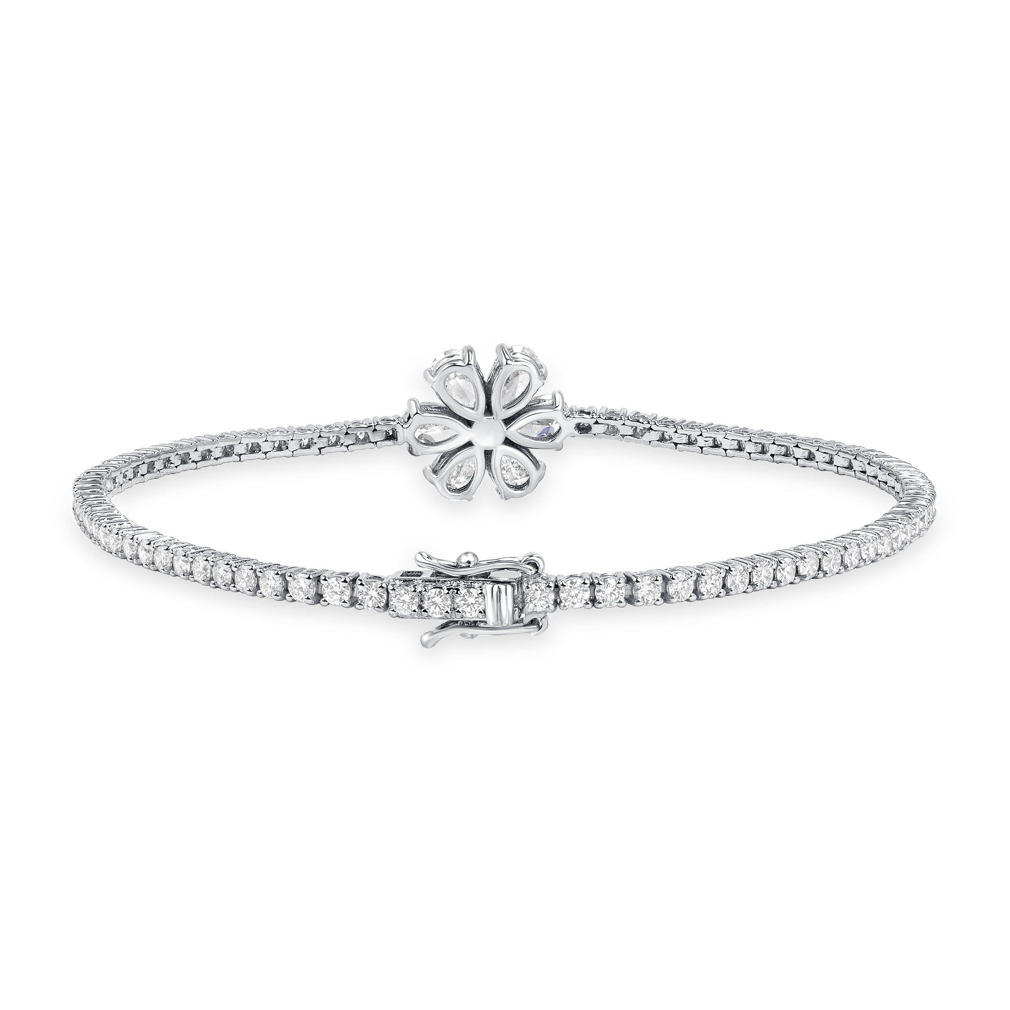 4.00ctw Mixed Cut Diamond Tennis Bracelet With Flower Accent Stone in 18K White Gold