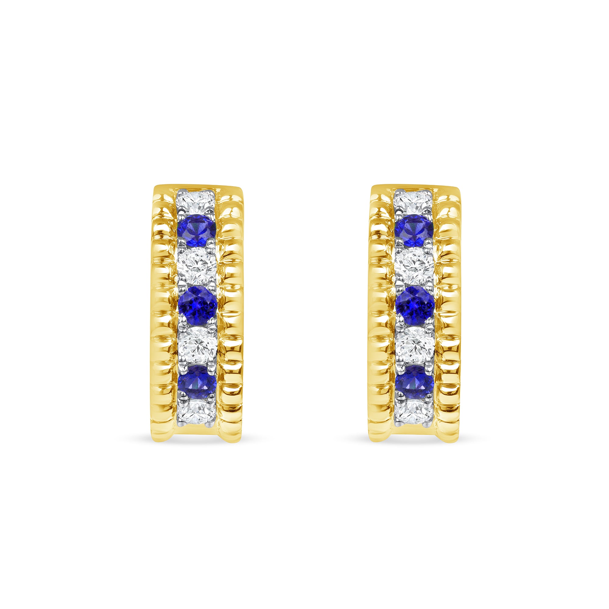 Alternating Diamond and Sapphire Huggie Earrings in 18K Yellow Gold