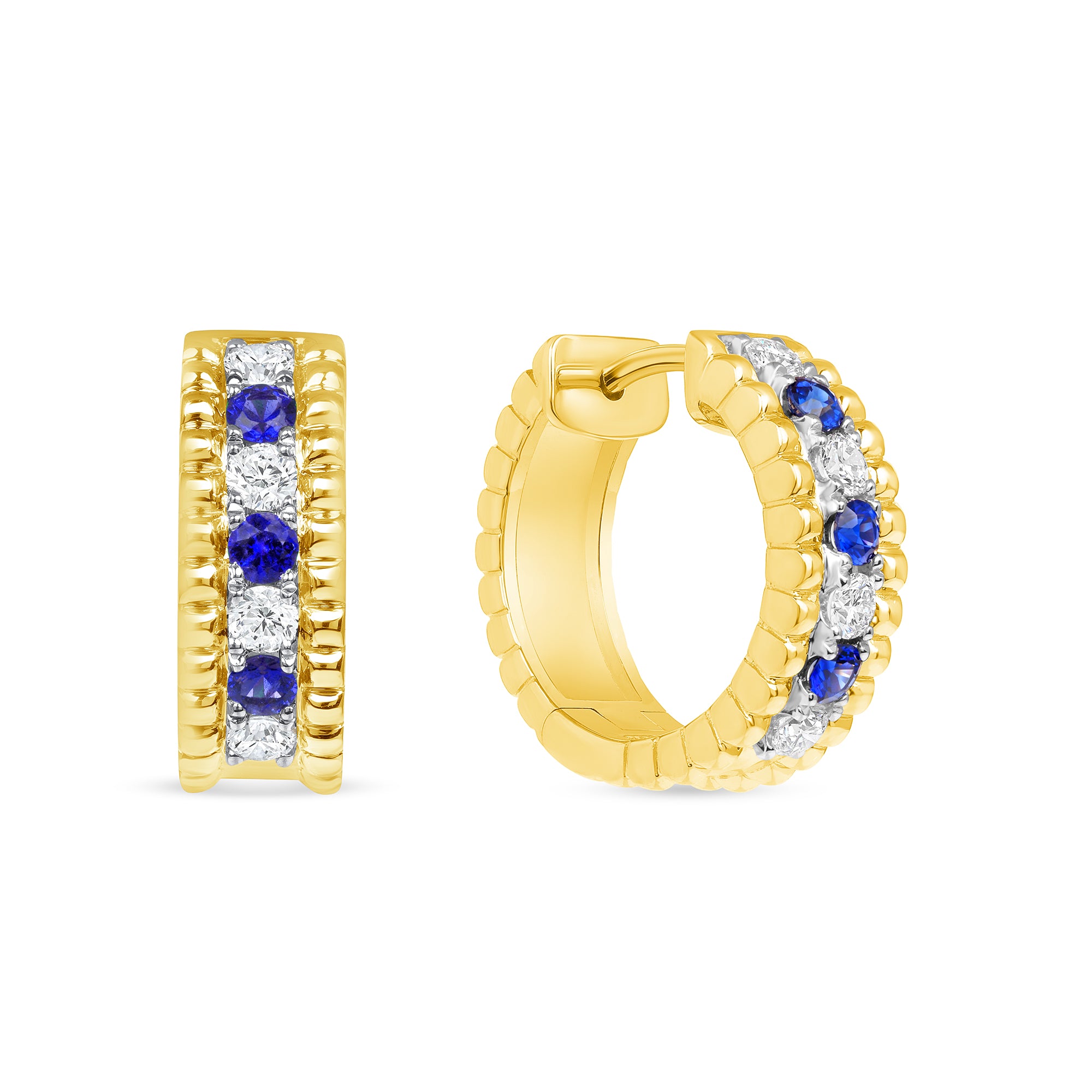 Alternating Diamond and Sapphire Huggie Earrings in 18K Yellow Gold