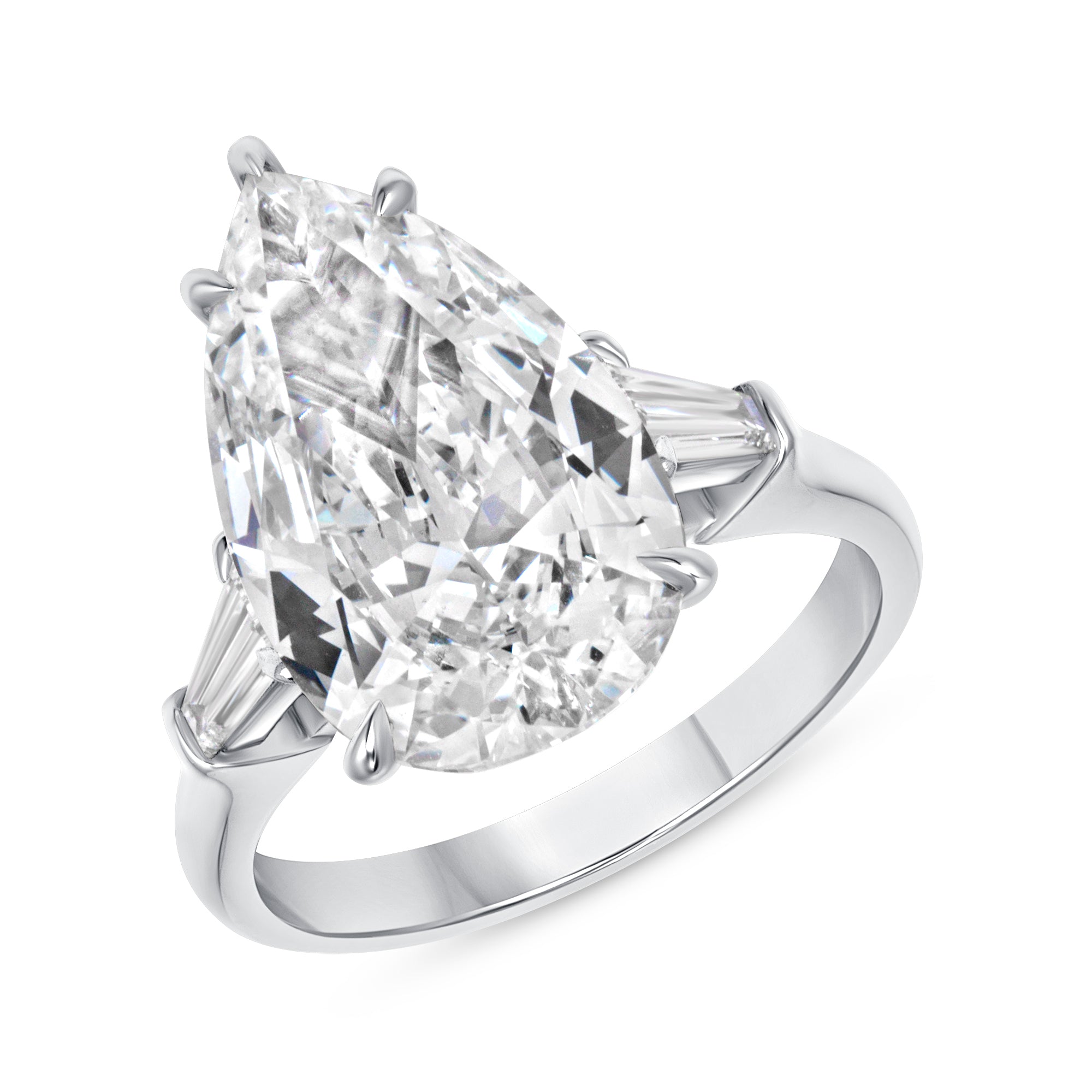 4.94ct Pear Cut Diamond with Tapered Baguette Side Stones inPlatinum Band, GIA Certified