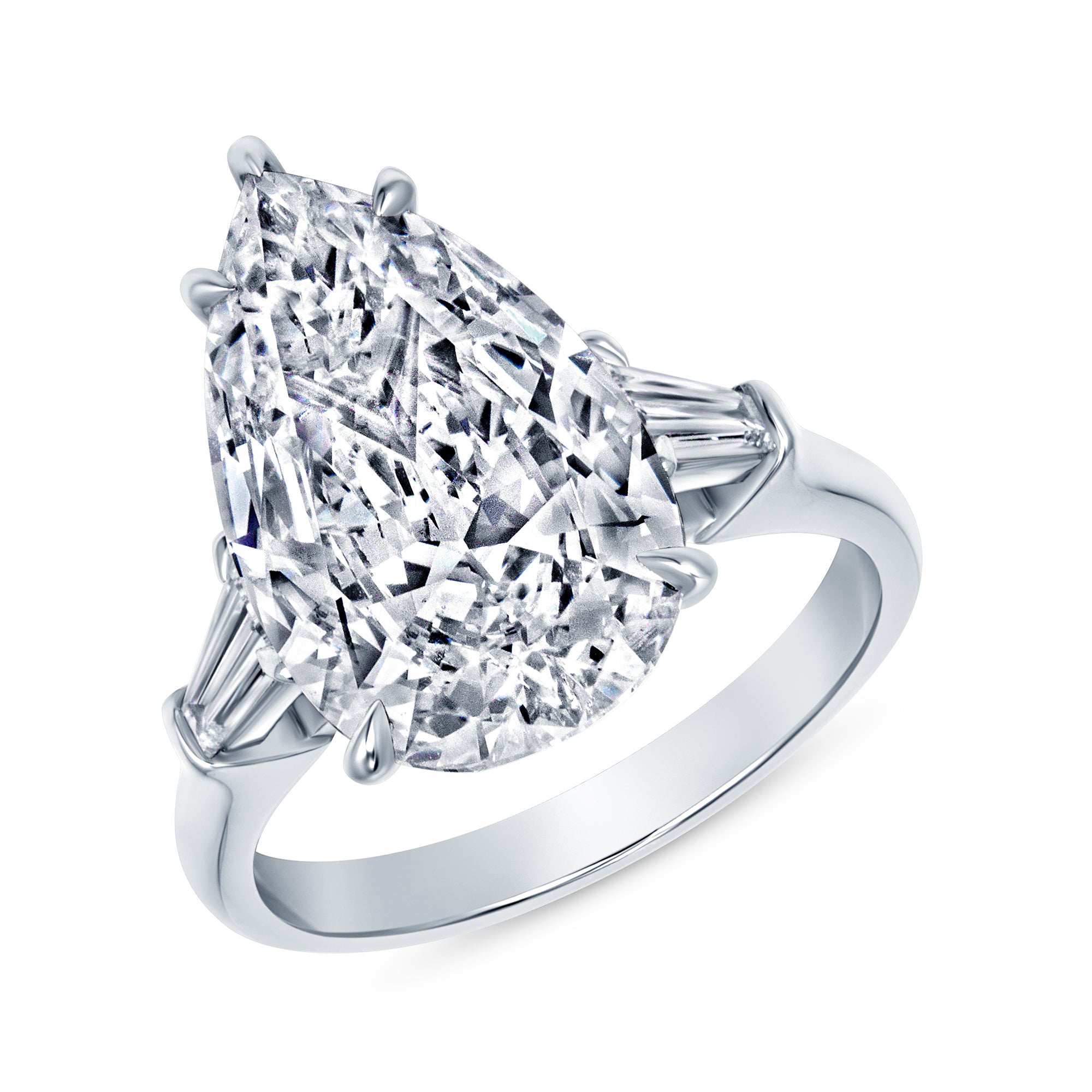 4.94ct Pear Cut Diamond with Tapered Baguette Side Stones in Platinum Band, GIA Certified