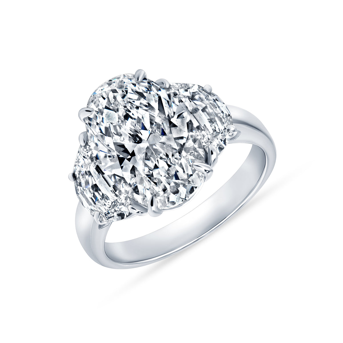 4.22ct Oval Cut Diamond with Brilliant-Cut Trapezoid Side Stones in Platinum Band, GIA Certified