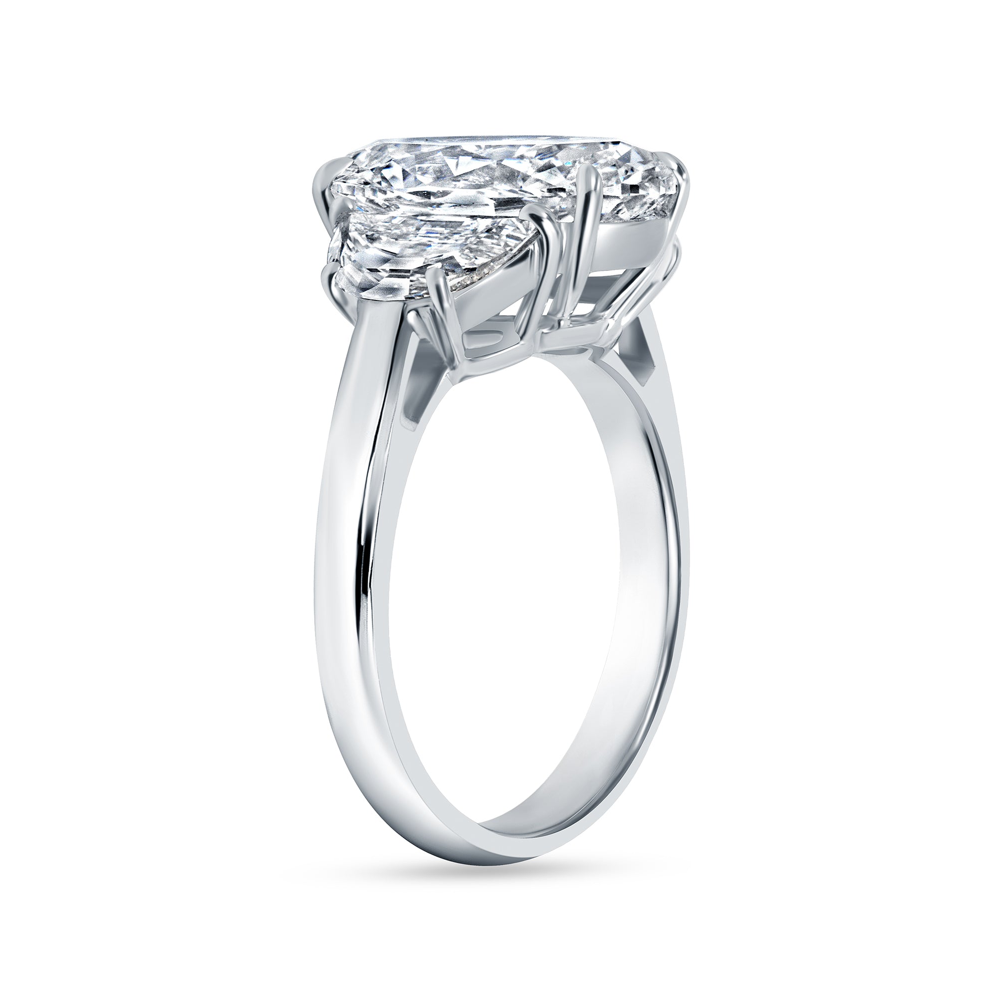 4.22ct Oval Cut Diamond with Brilliant-Cut Trapezoid Side Stones in Platinum Band, GIA Certified