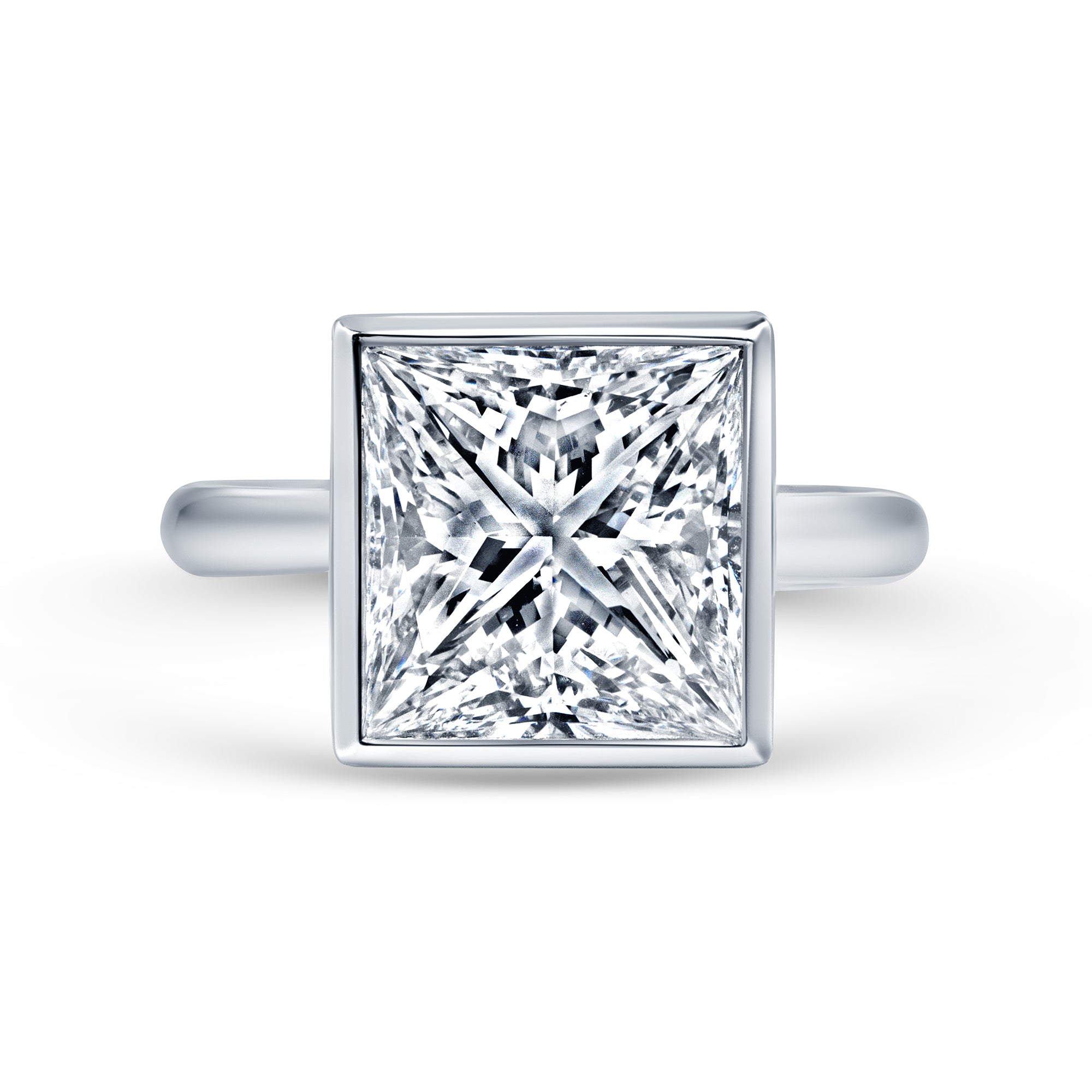 4.78ct Princess Cut Diamond Bezel Set Ring in Platinum Band, GIA Certified