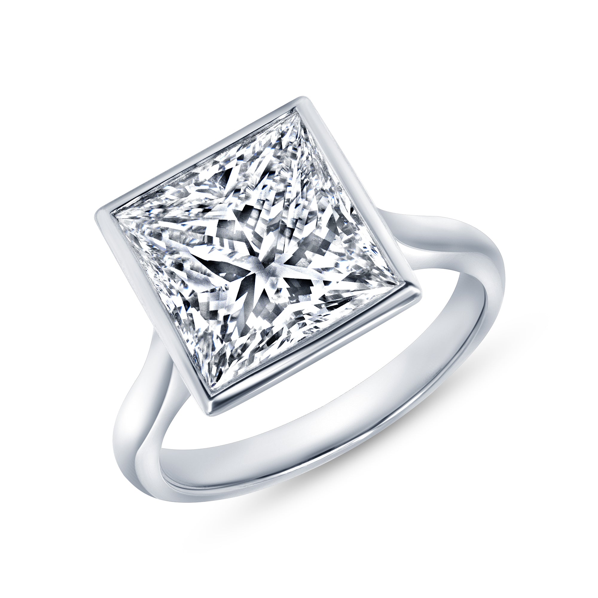 4.78ct Princess Cut Diamond Bezel Set Ring in Platinum Band, GIA Certified