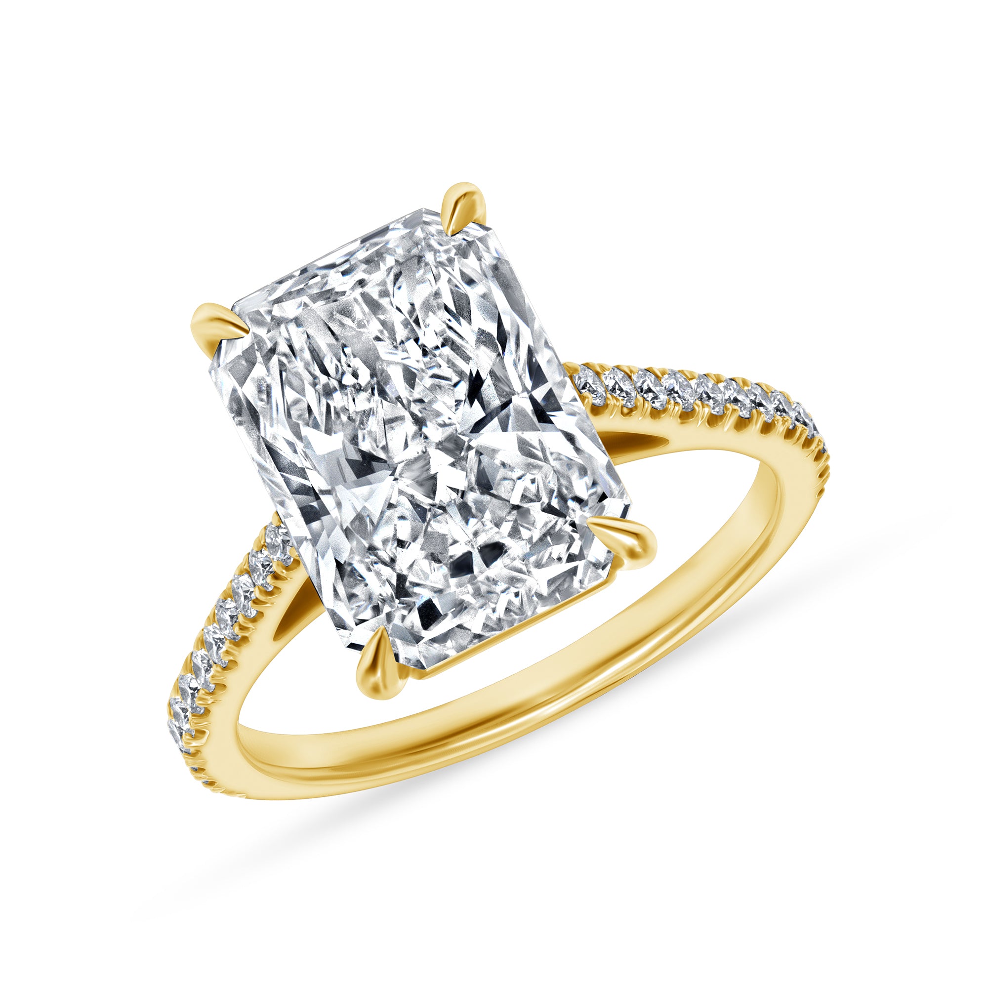 5.02ct Radiant Cut Diamond Ring in Pavé Gold Band, GIA Certified