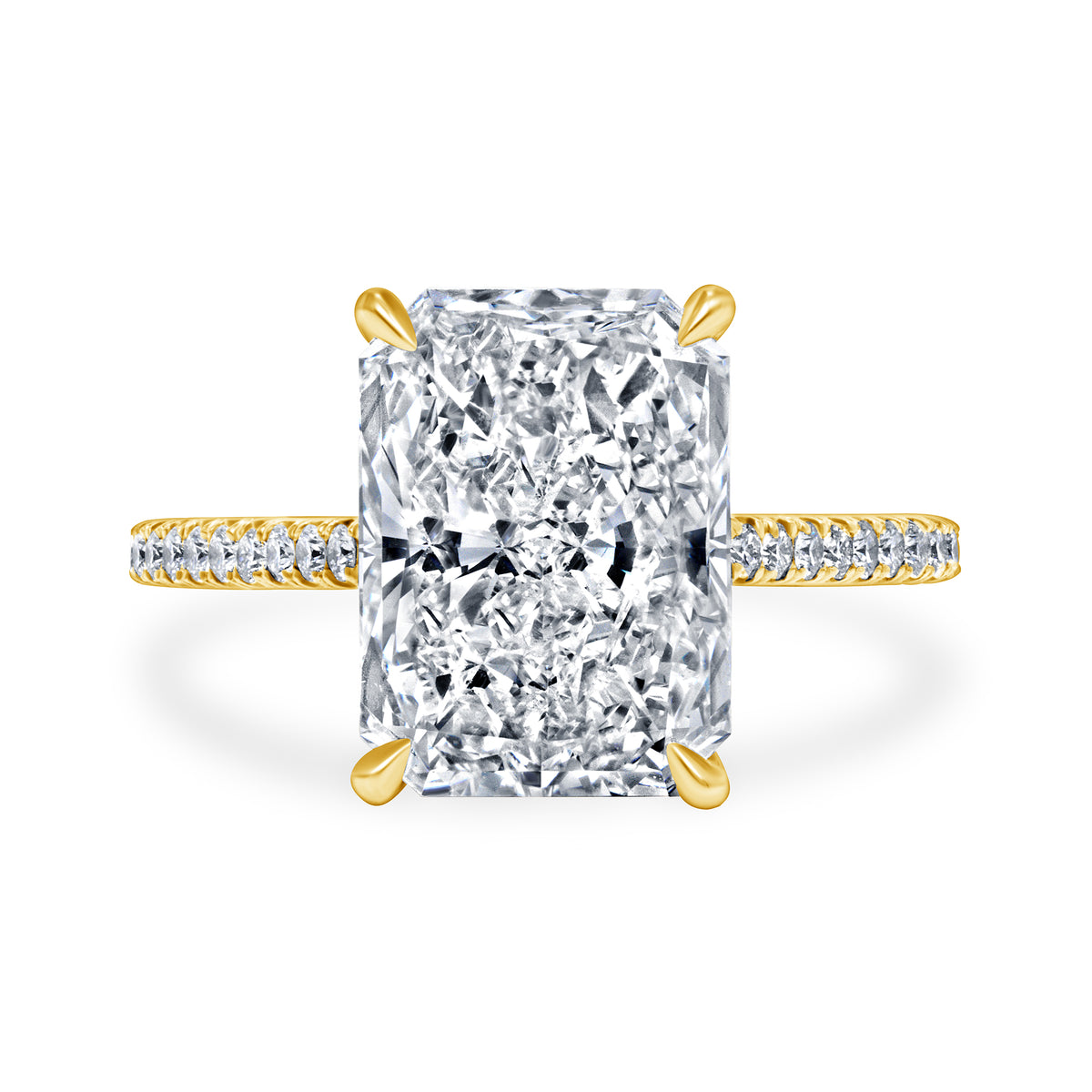 5.02ct Radiant Cut Diamond Ring in Pavé Gold Band, GIA Certified