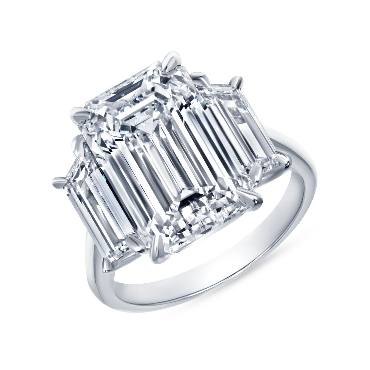 8.02ct Emerald Cut Diamond Three Stone Ring with Emerald Cut Side Stones in Platinum Band, GIA Certified