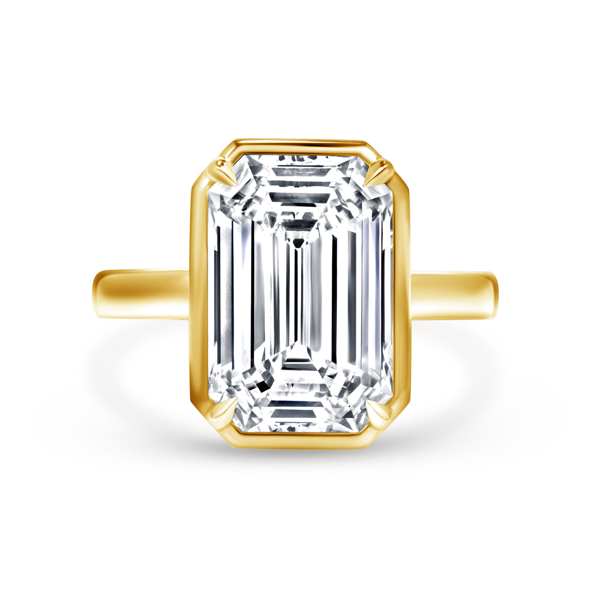 5.27ct Emerald Cut Diamond Solitaire Ring, Bezel Set with 18k Yellow Gold Band, GIA Certified