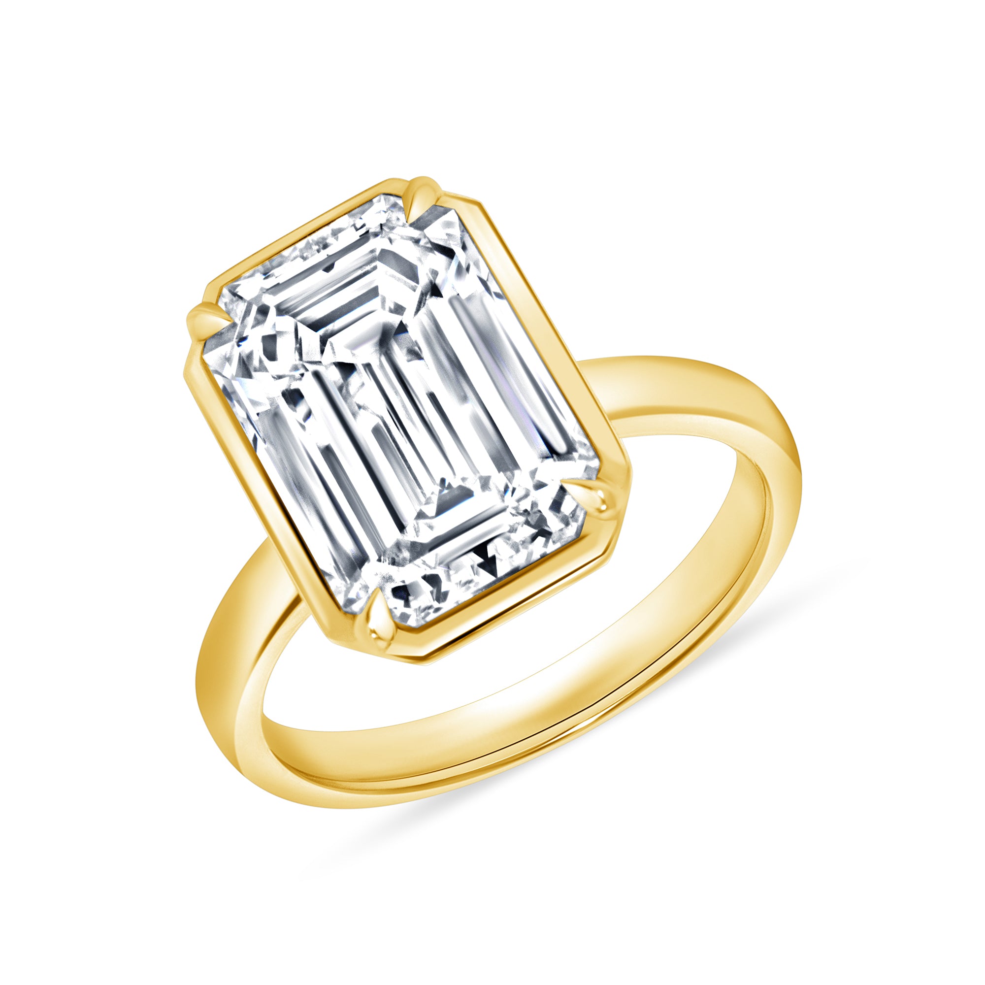 5.27ct Emerald Cut Diamond Solitaire Ring, Bezel Set with 18k Yellow Gold Band, GIA Certified