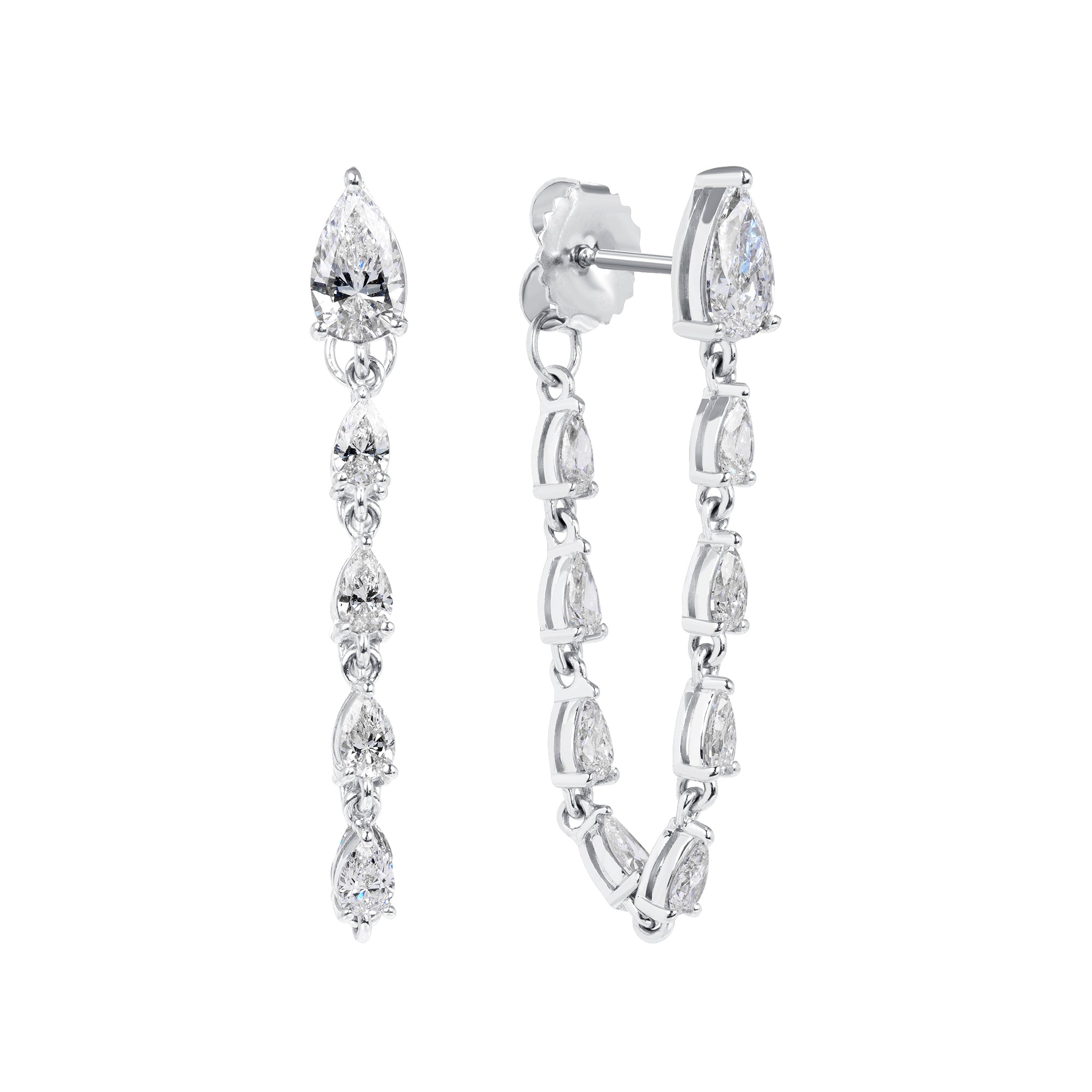 2.58ctw Pear Shape Diamond Drops Front and Back Earrings in 18K White Gold