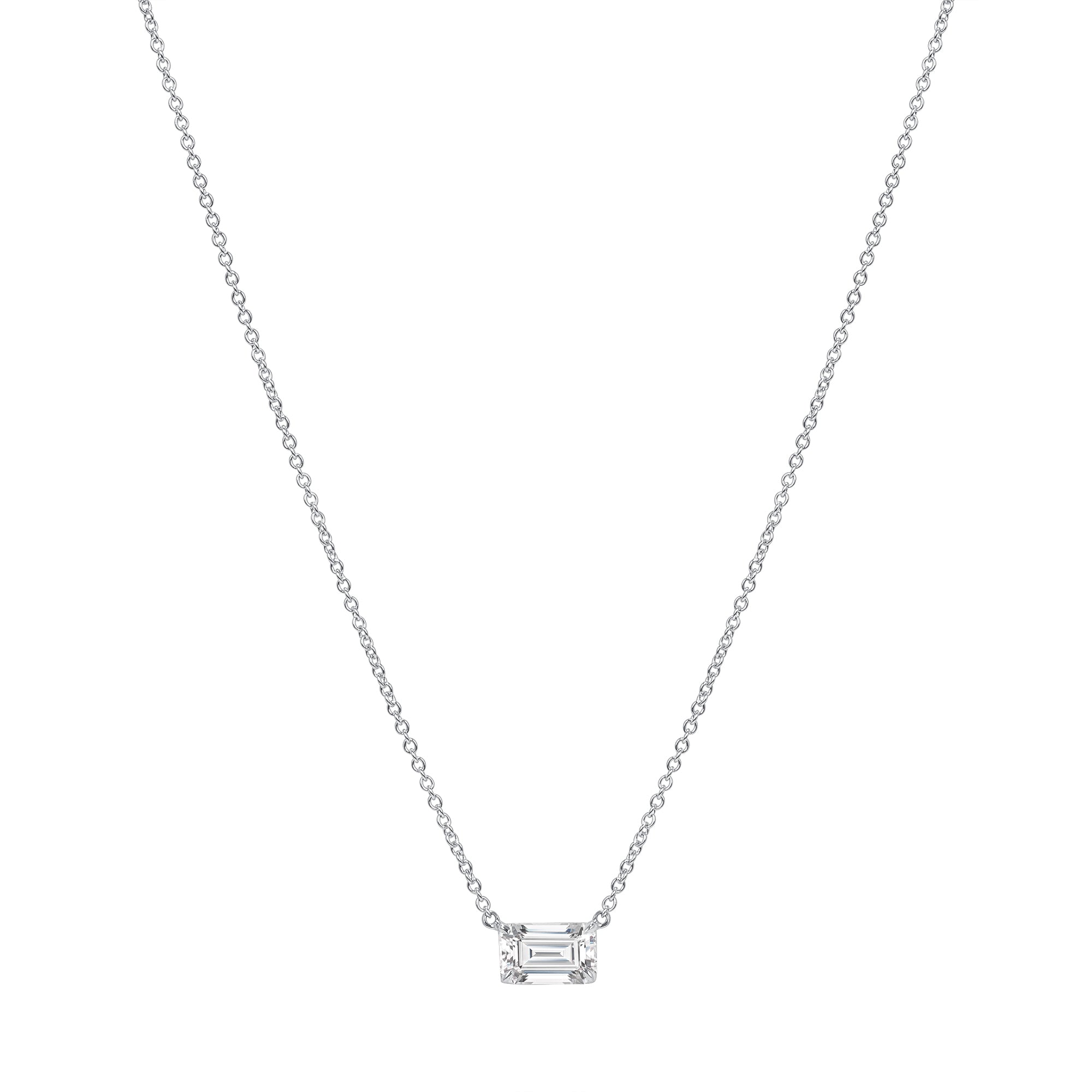 1.01ct. Emerald Cut Center Stone Diamond Pendant Necklace in 18K White Gold