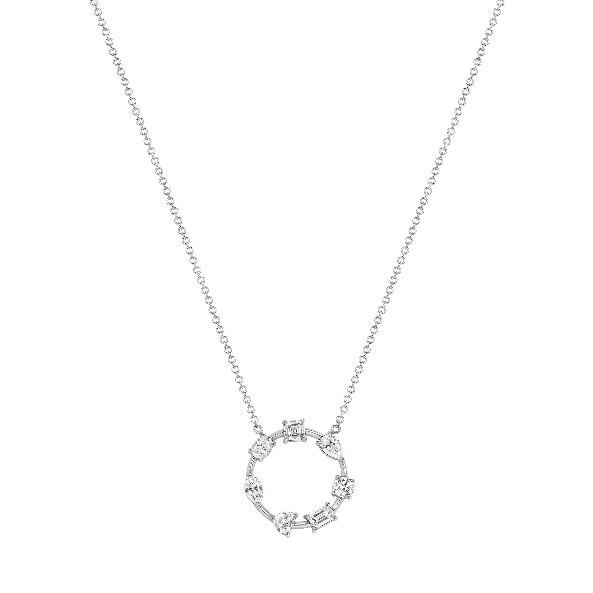 1.17ct. Fancy Shape Diamond Round Pendant Necklace in 18K White Gold
