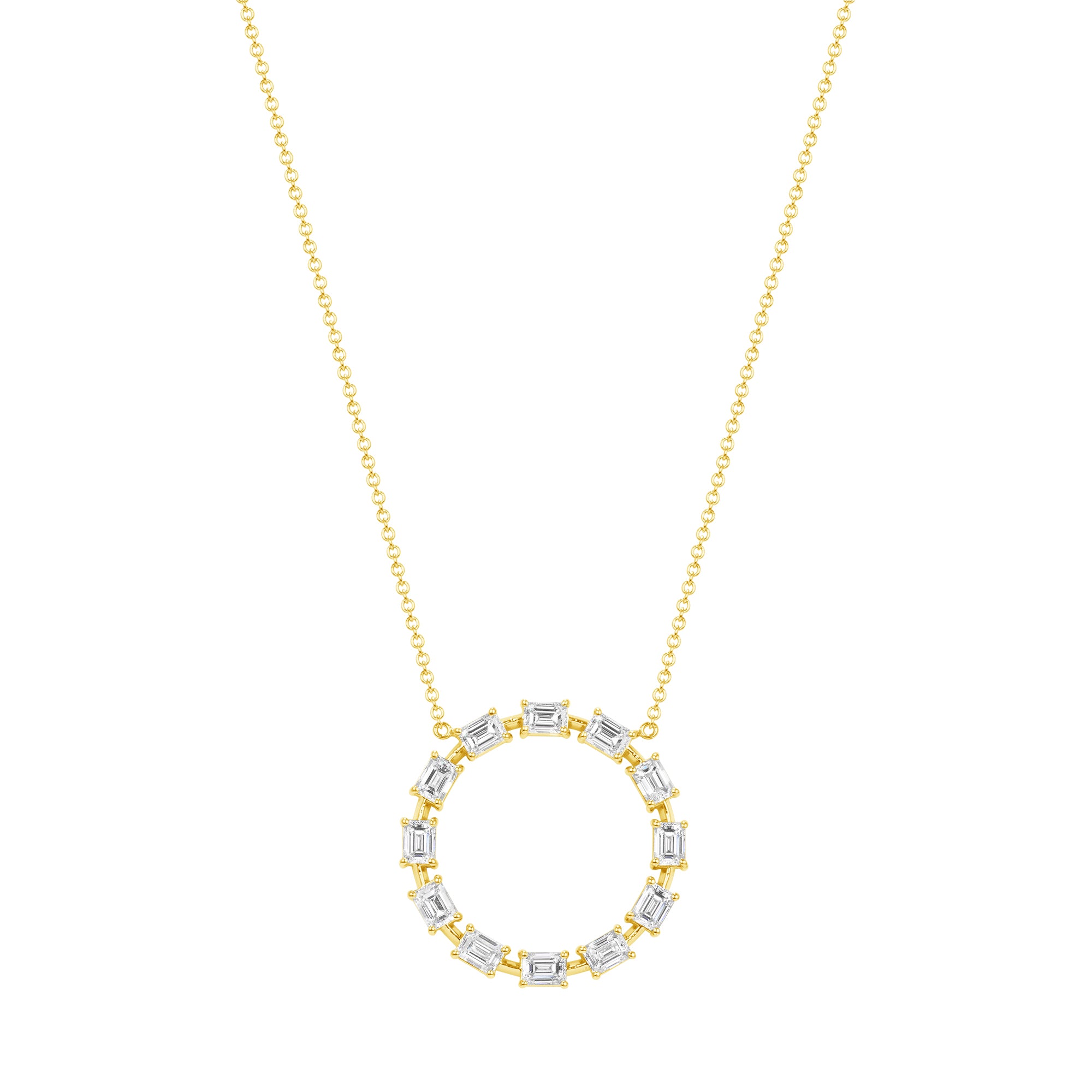 2.27ct. Emerald Cut Diamond Round Pendant Necklace in 18K Yellow Gold
