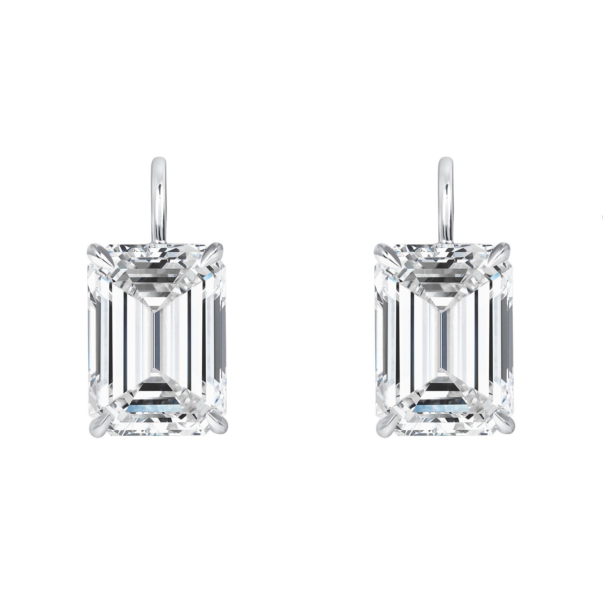Emerald Cut Diamond Leverback Earrings in 18K White Gold, GIA Certified