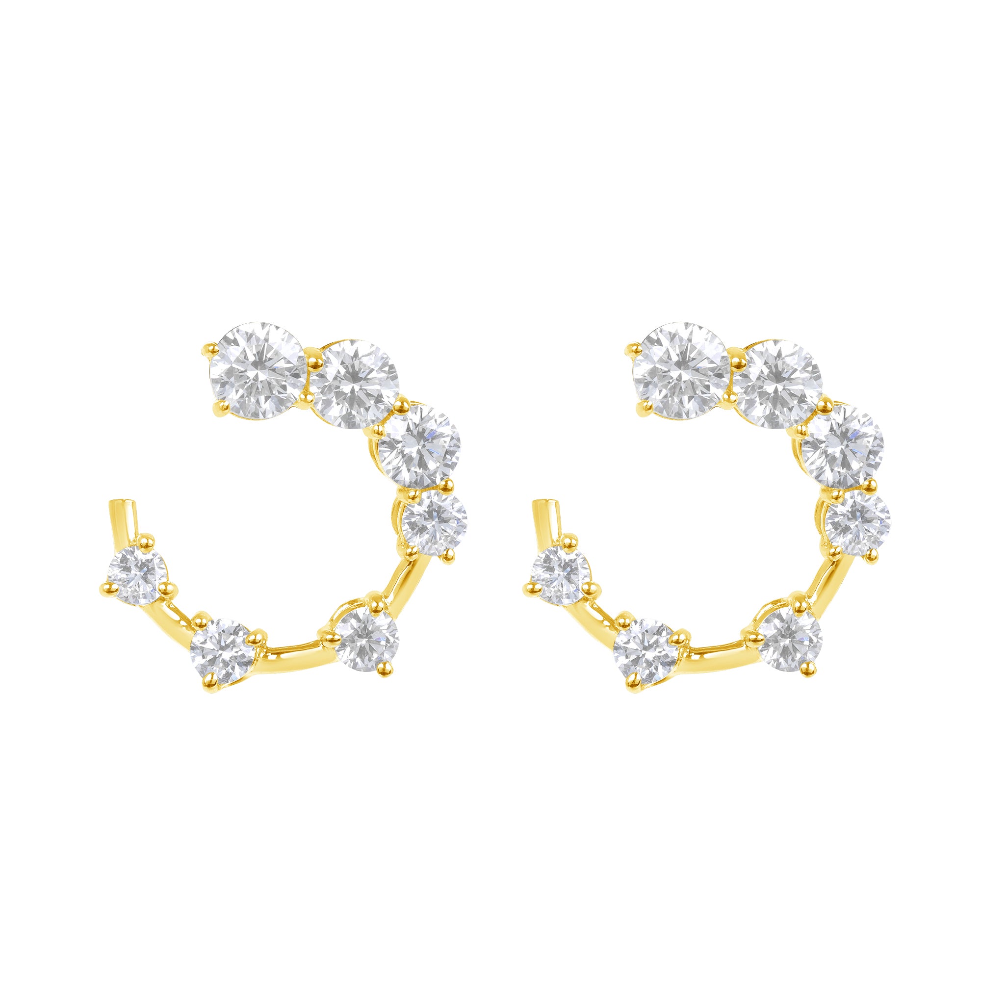 Round Brilliant Cut Diamond Open Hoop Swirl Earrings in 18K Yellow Gold
